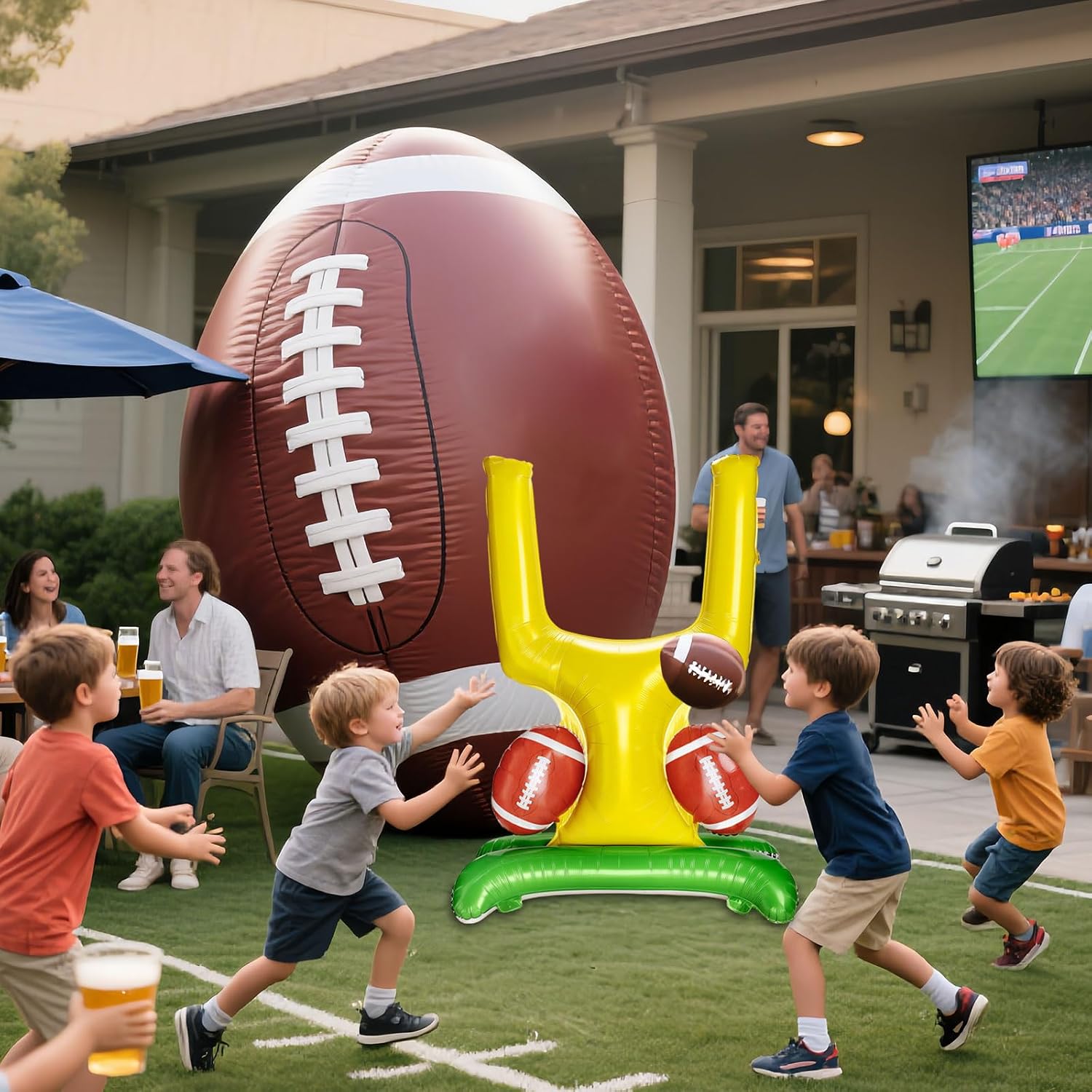 Football Party Supplies Balloon Decorations, 61 Inch Giant Goal Post Balloon Set for Football Birthday Tailgate Party Indoor Outdoor Celebrations Aluminum Foil Balloons image 3
