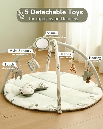 Miniatura 3 de Fortella Tapete de gimnasio y actividades para bebés, tapete para el tiempo boca abajo con 5 juguetes desmontables y almohada, tapete de juego