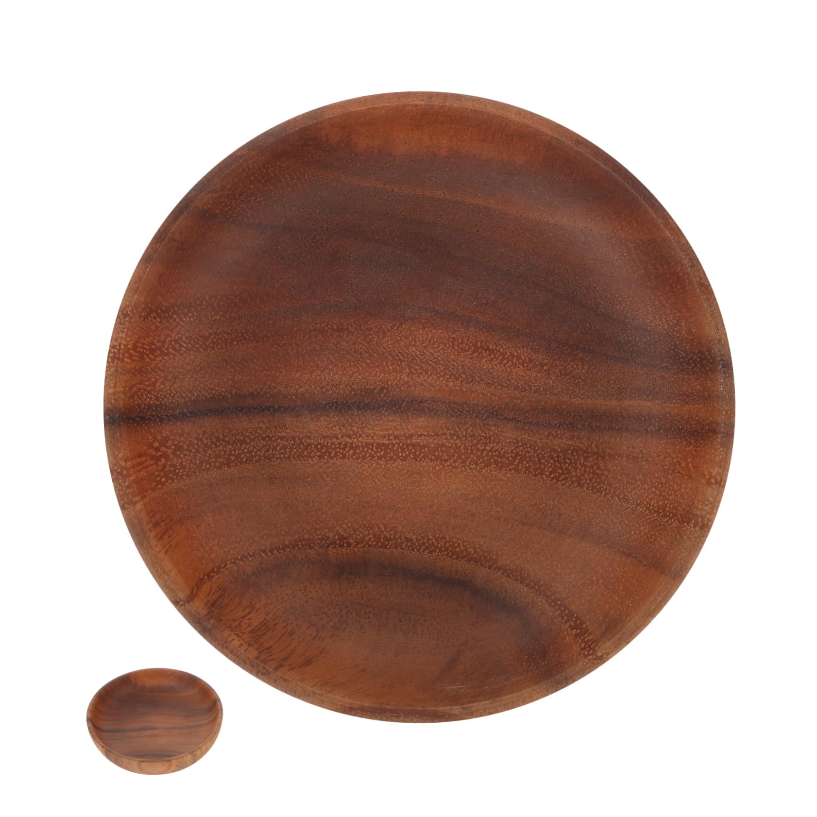 Cabilock 4 Piezas Plato de madera para servir comida ensaladera bandejas de frutas para servir alimento tapa plano tablero redondo madera tablero platos de postre platos caseros