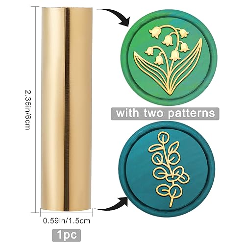 Miniatura 2 de CRASPIRE Sello de cera de 0.59 pulgadas, diseño de 2 lados, sello de sellado de latón, lirio de los valles, hojas de eucalipto, vintage, para