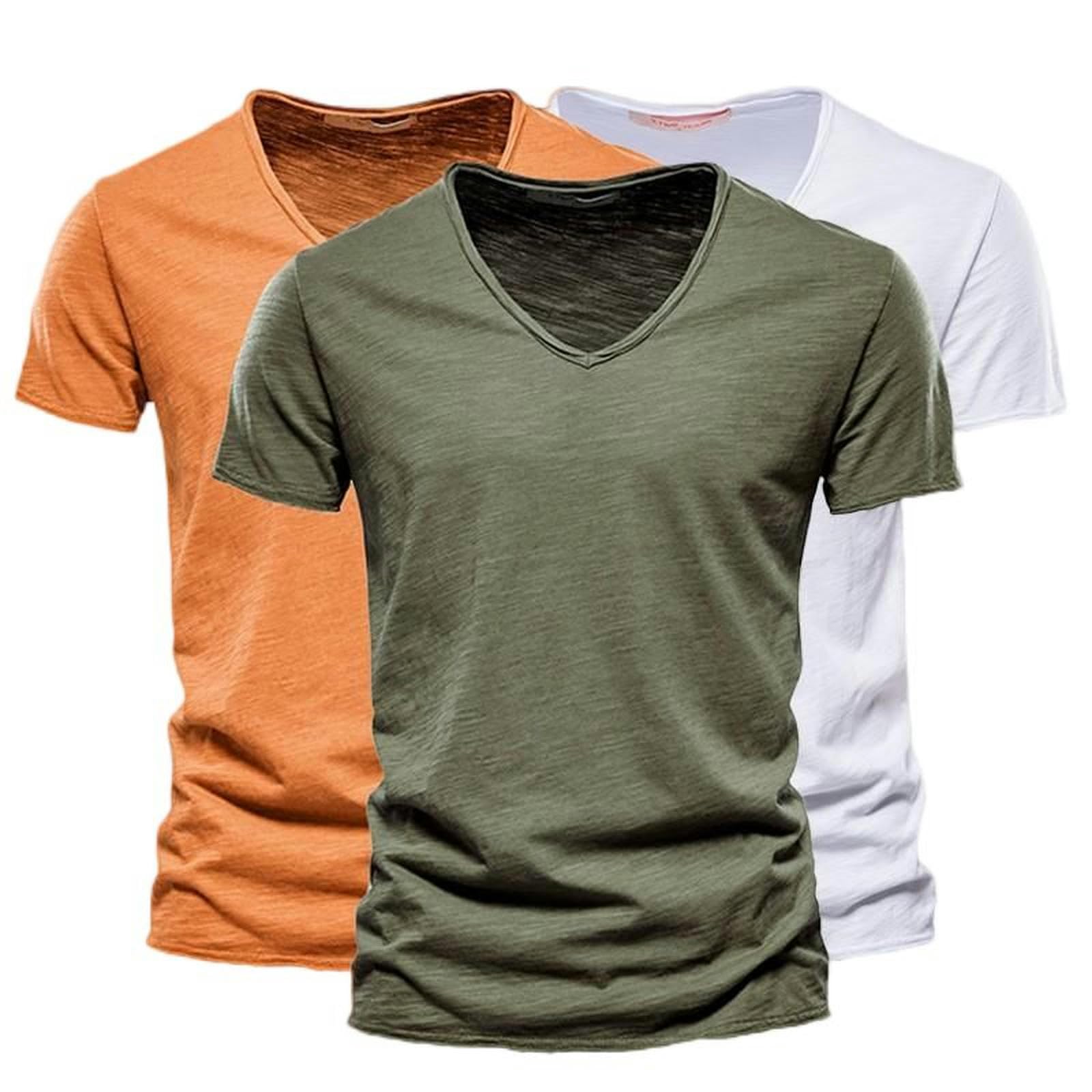 T-Shirt à Manches Courtes Col en V pour Homme en Lot de 2 Pièces Coloris Curcuma et Vert Militaire Taille S