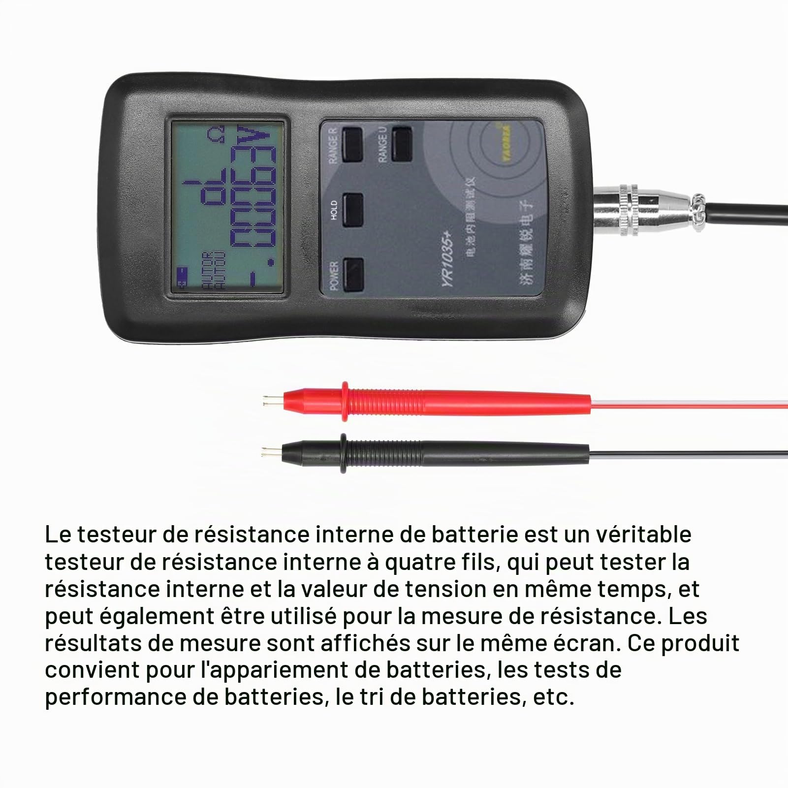 Testeur de résistance interne de batterie, testeur de résistance interne à quatre fils, plage de test 200 ohms, testeur complet de performances de résistance interne rapide et de haute précisi
