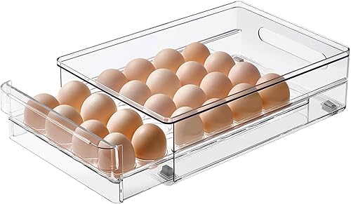 vacane Soporte para huevos de capacidad para 24 contenedores organizadores de refrigerador, contenedor de almacenamiento de huevos transparente para