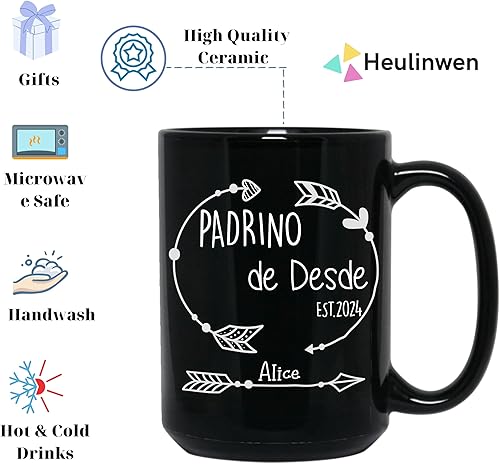 Miniatura 3 de Heulinwen Padrinos De Bautizo Propuesta Set 2 Tazas Café 15Oz, Quieres Ser Mi Madrina est 2024, Regalo de propuesta de padrinos, Para Niño, Niña,