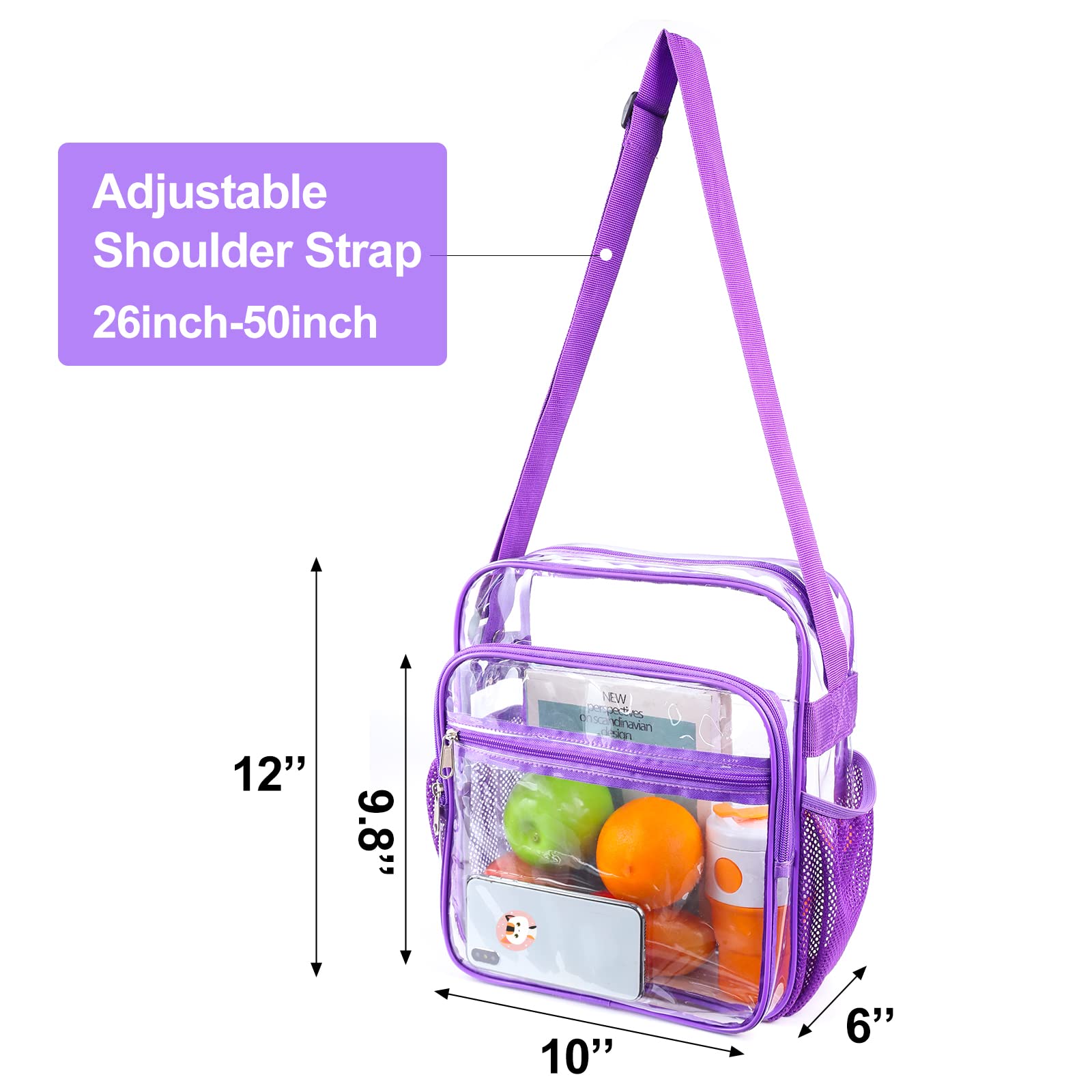 Clear Bag Stadium Approved, Clear Crossbody Messenger Shoulder Bag with Adjustable Strap for Concerts, Sports Events
