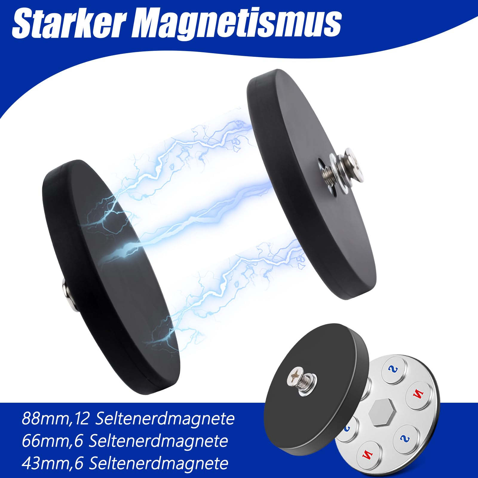 0XBIT Neodymium rubberen magneet, 4 stuks, sterke magneet, plat, diameter 22 mm, kleine magneet met M4 schroefdraad voor buiten, supersterke neodymium magneet voor het bevestigen van verschillende apparaten