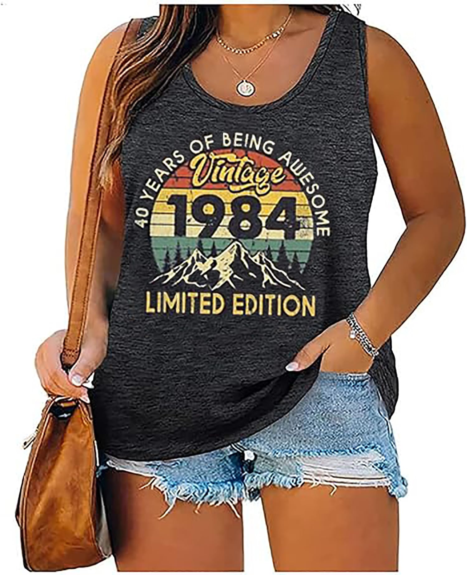 LYEIAOVintage 1984 Plus Size Tank Top Women 40th Birthday Gifts Born in 1984 Shirt Retro Casual Sleeveless Tee Tops