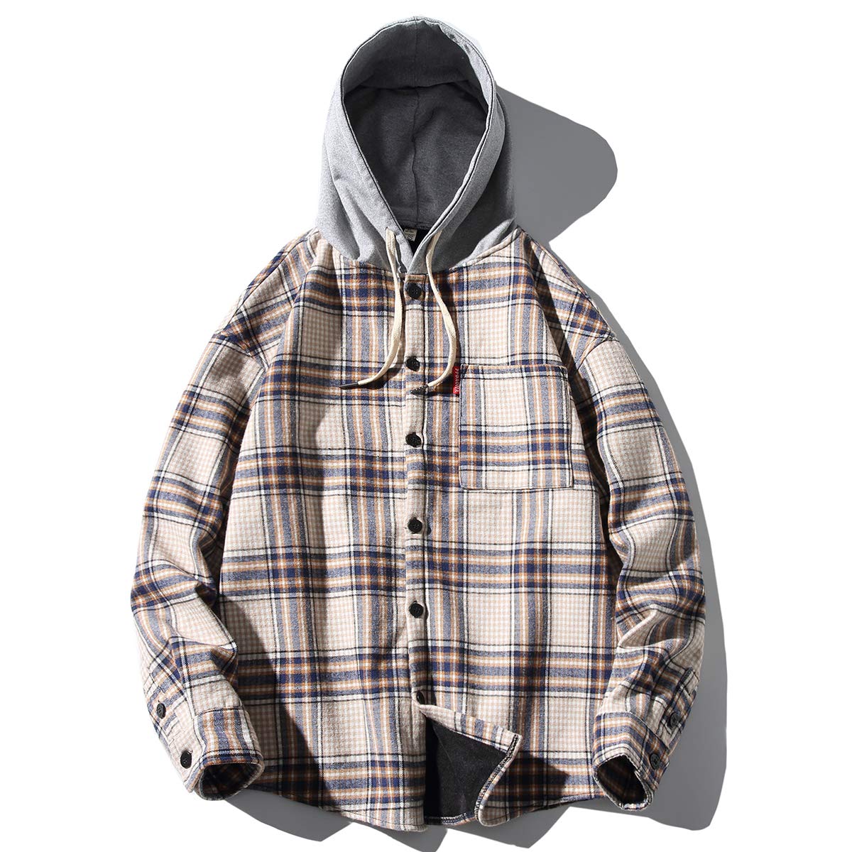 SeidariseMen's Flannel hoodie Sweatshirt,Plaid Shirt Casual Lightweight Full Button up
