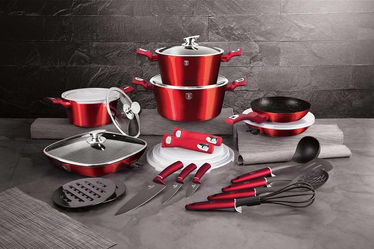 Set di 5 padelle con manico rimovibile, Metallic Line Carbon Pro Edition