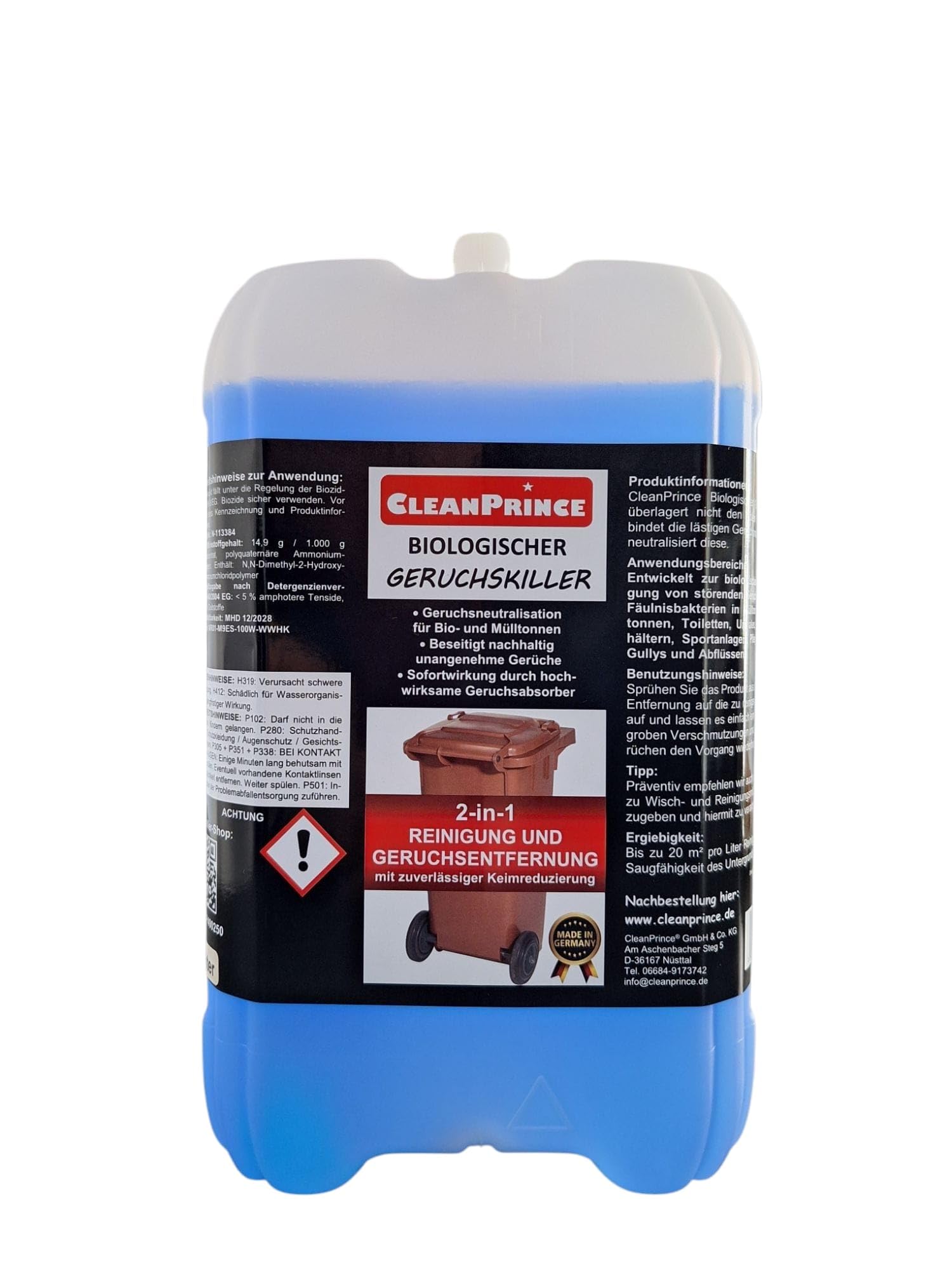 Cleanprince 5 Litros Biológica Asesino Neutralizador de Olores Limpiador Bio Contenedor Cubo Basura Eliminador Bio-Residuos Papelera Geruchsneutralisation Gérmenes Reducen Germen Toilets Orinales