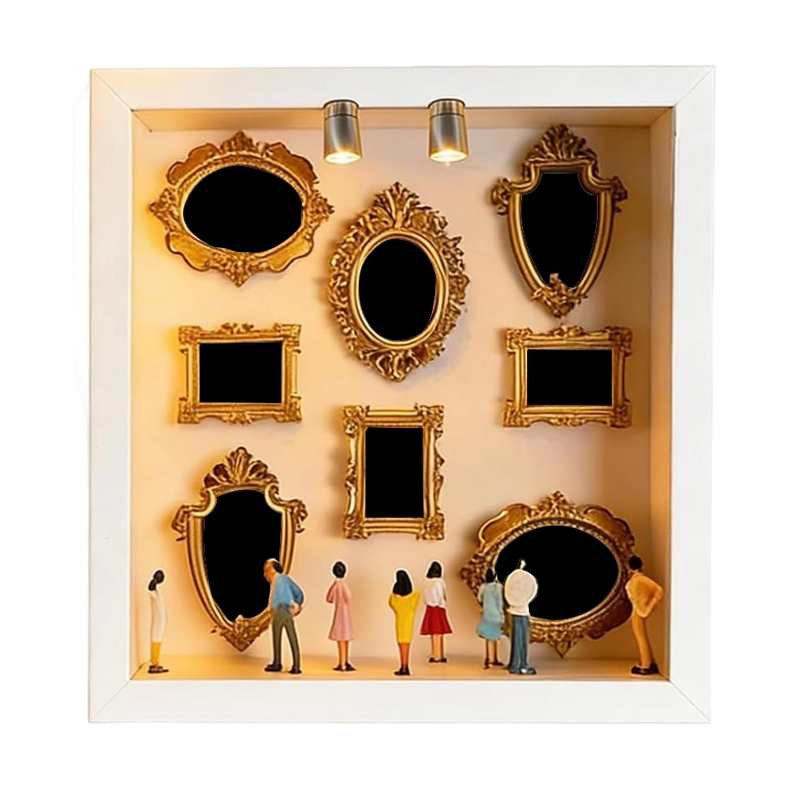 Museum Of Us Mini Museo Cornice Fai Da Te Con 8 Statuine, Scatola Display 3D | Miniatura In Legno Con LED Bianco Caldo, Cornice Shadow Box Per Matrimonio Anniversario Compleanni Decorazione Casa