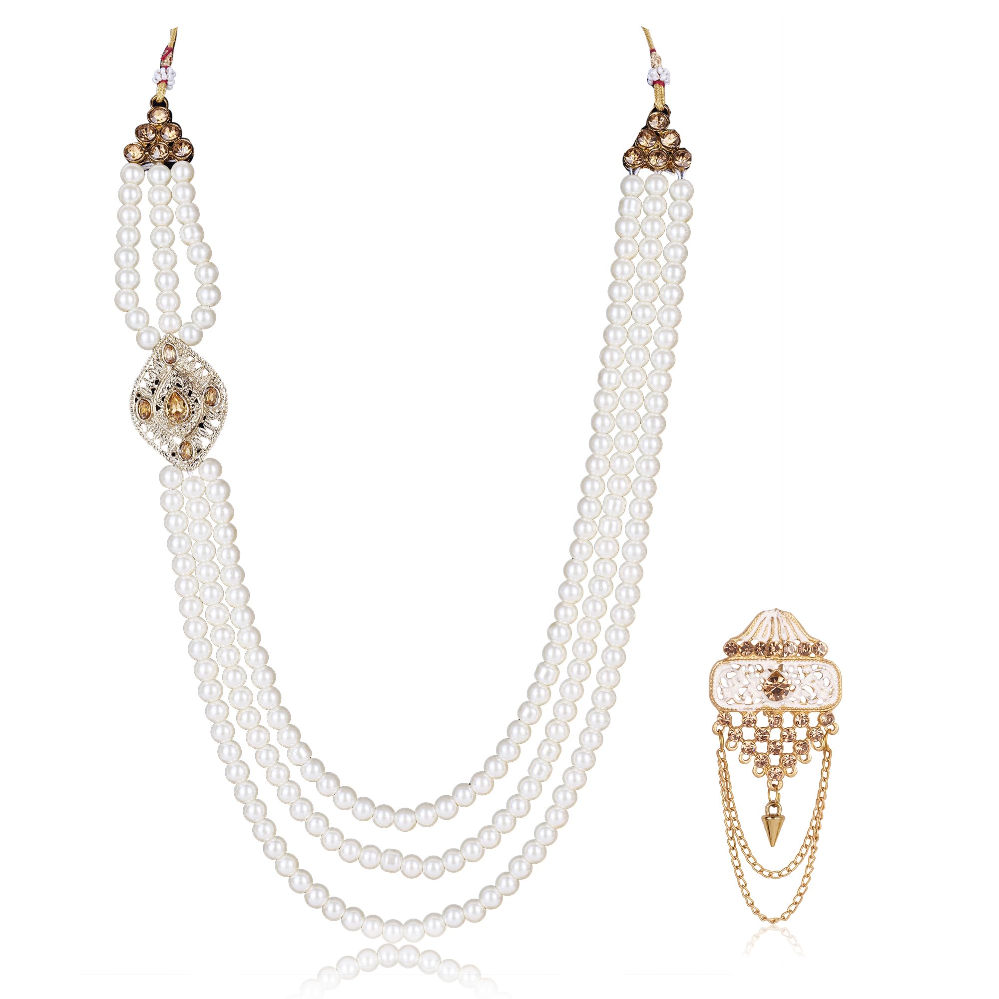 IYANSHI FASHION Dulha groom sherwani Necklace/Moti Mala for Men for wedding | Groom Mala and Brooch Set…-image-1