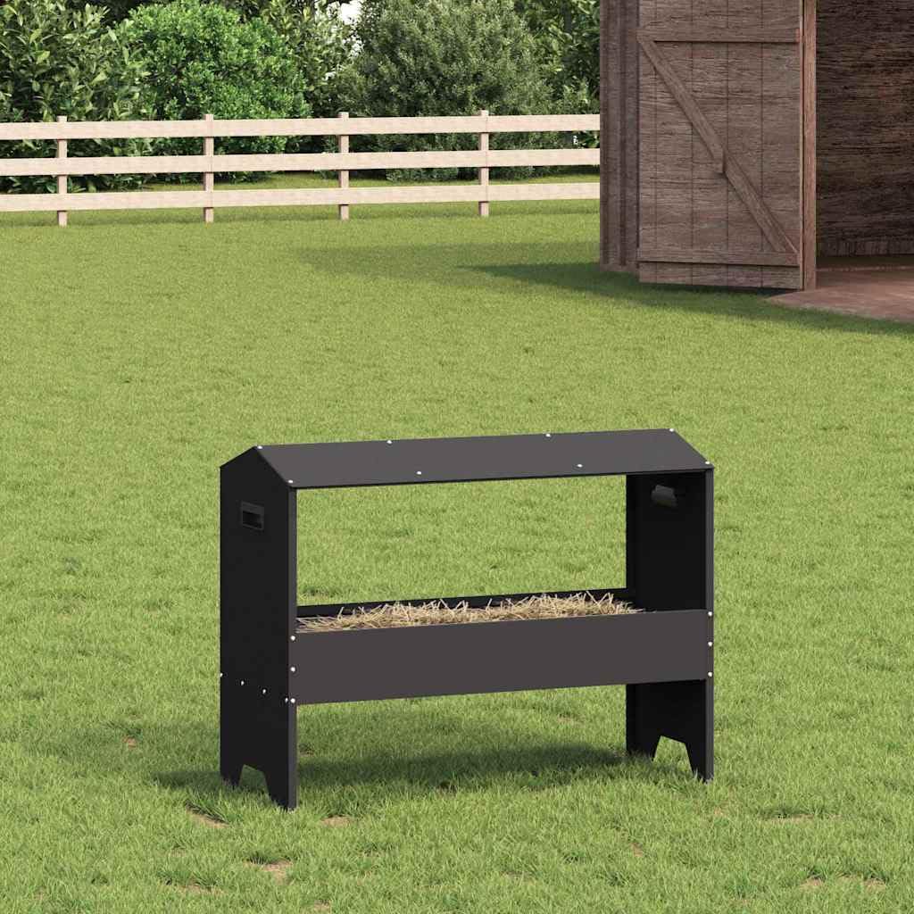 Mangiatoia per animali da fattoria in acciaio laminato a freddo, nero, 79 x 35 x 62 cm, robusta, resistente alle intemperie, con capacità di 15 kg, per interni ed esterni, facile montaggio e