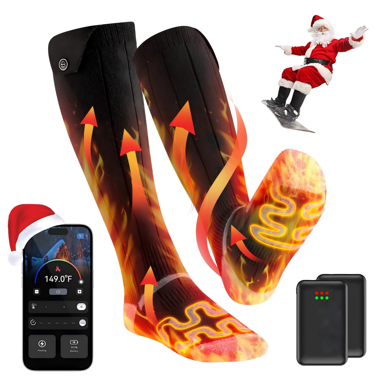 Chaussettes chauffantes pour Femmes et Hommes, Rechargeables, Chaussettes à Chauffage électrique offrant Une autonomie pouvant Atteindre 12 Heures et équipées d'une Double Batterie de 8 000 mAh