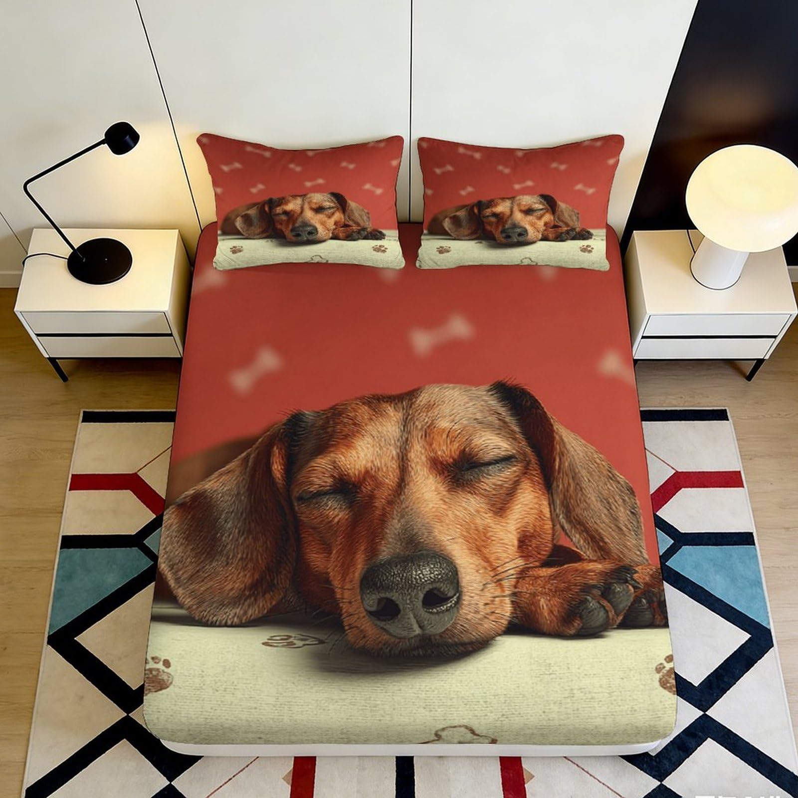 Jqzkxnhpbr Style-8 3D Printed Sleeping Dog Fitted Sheet Microfiber Brown Bed Cover For Bedroom Dorm Mattress Protection Decor 90X200x25cm