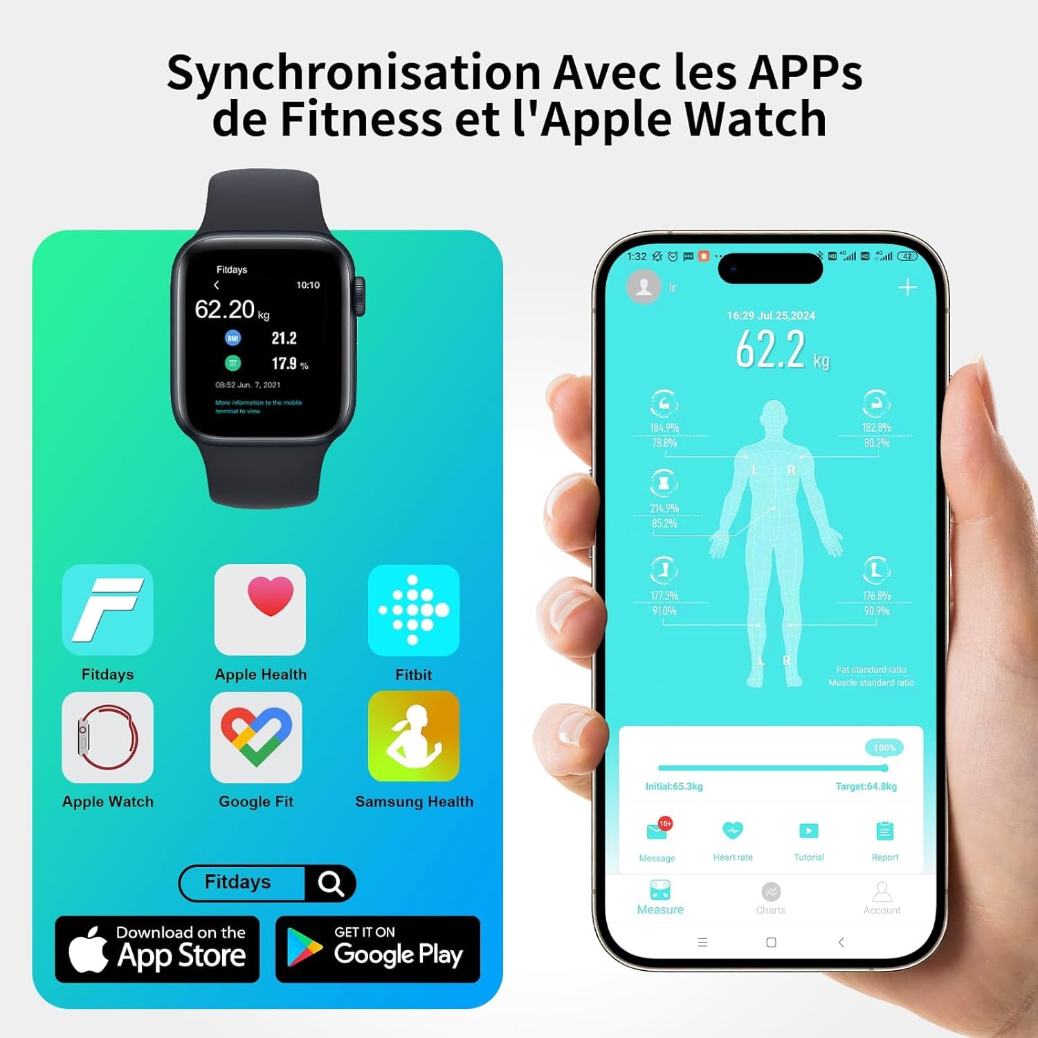 Pèse Personne Balance Connectée Impédancemètre Avec 8 Électrodes 28 Données Corporelle Affichage LCD Avec APP pour Andriod et iOS, Max. 180kg/400lb/28st, 30 * 30CM