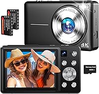 Froitx 4K 64MP Autofocus Vlogging Camera with Dual Lens, 16X Zoom, Anti-Shake - Compact Travel Point & Shoot for Beginners & Teens (Black)
