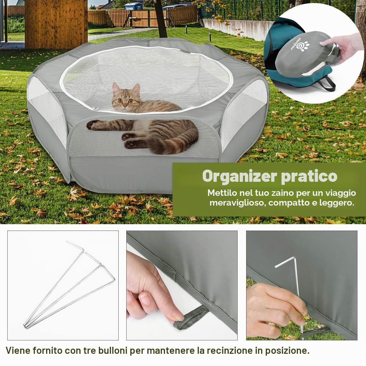 VavoPaw Recinzione per Piccoli Animali Domestici, Recinto Portatile Pieghevole Recinto Impermeabile con Cerniera per Interni o Esterni, per Gatti Conigli Furetti Criceto Scoiattolo, Grigio