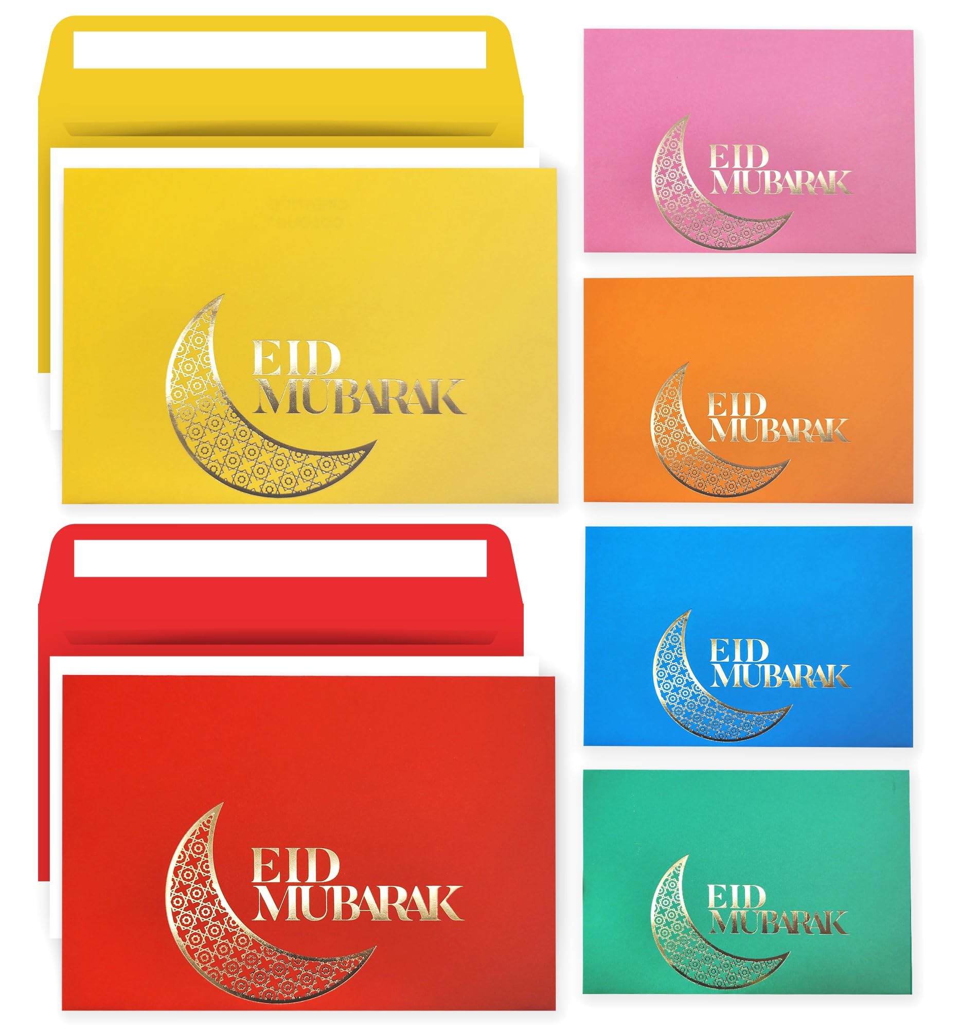 Giftinghouse Eid Cards Multipack with Money Envelopes Pack of 12, Gold Foil Eid Mubarak Cards