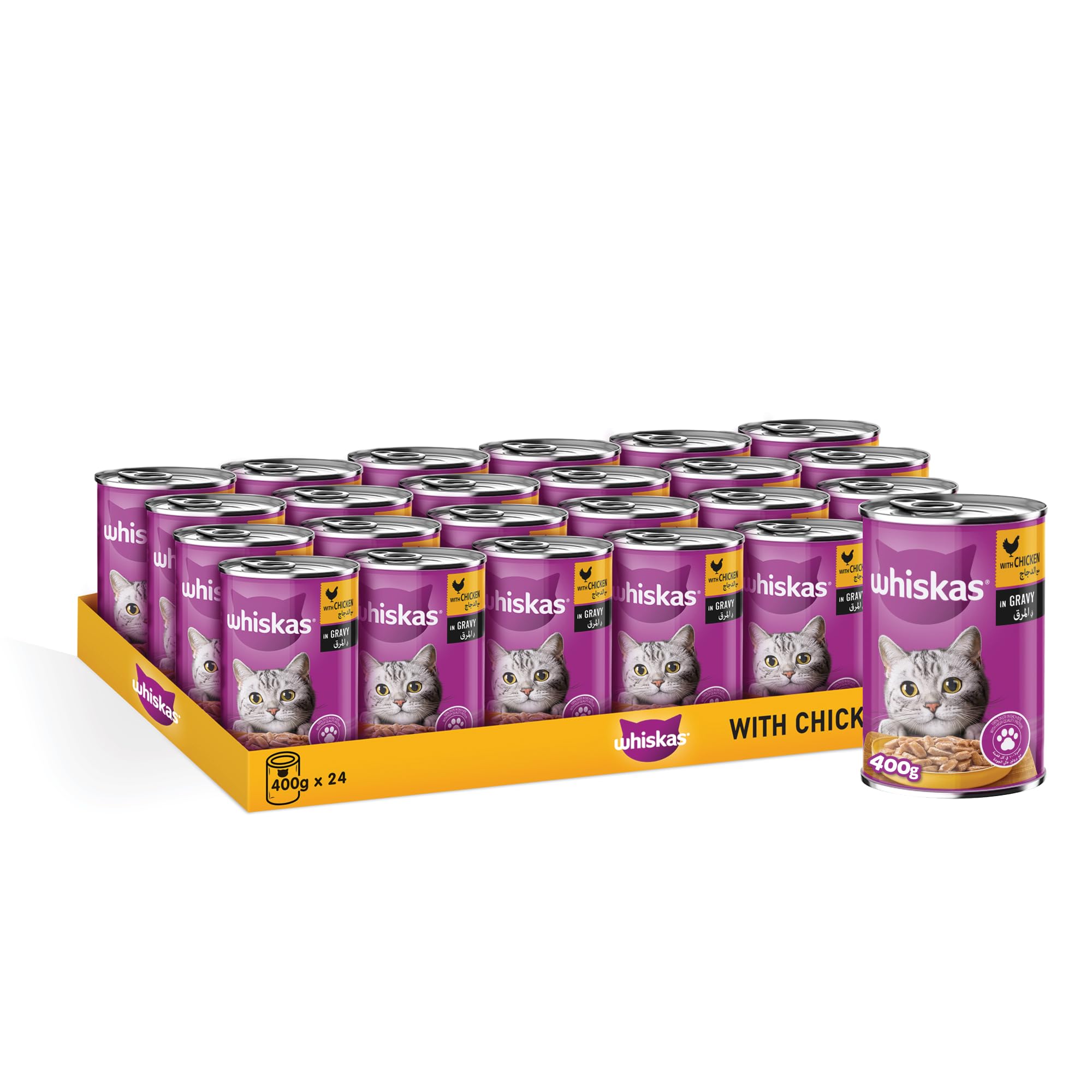 Chicken in Gravy Can Cat Food, Pack of 24, 400g, 1+ Years Adult Cats, Whiskas Cat Food, Complete & Balanced Nutrition