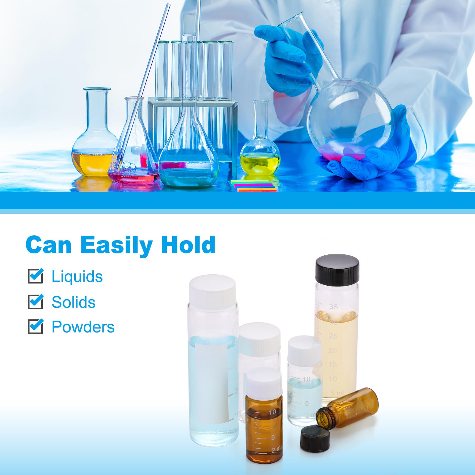 PATIKIL 6pz 5ml Piccoli Viali in Vetro Trasparente con Tappo a Vite Nero, Bottiglie di Campionamento in Vetro Borosilicato Graduato per Conservare Solidi Liquidi Polveri