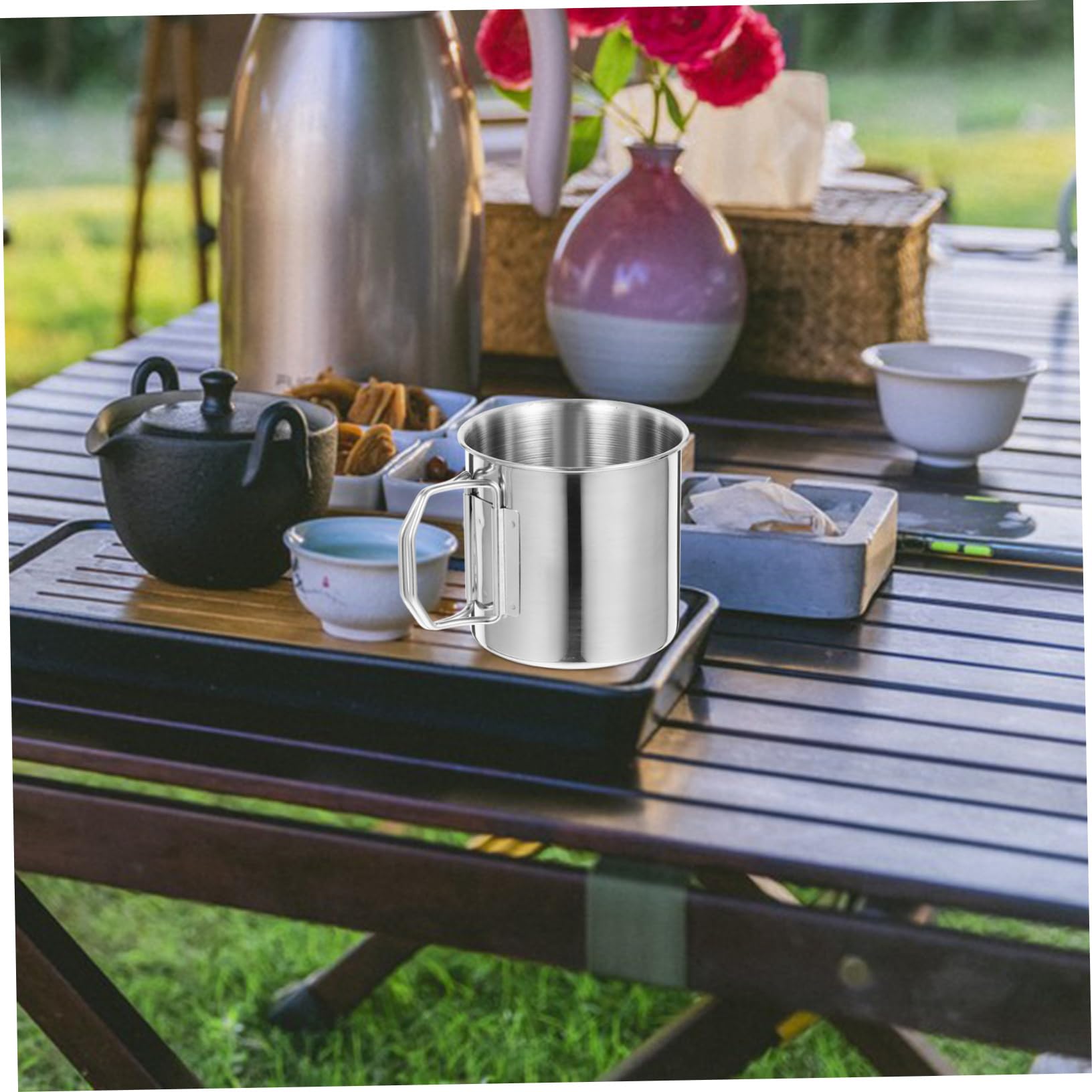 ibasenice 5 Ensembles Mug De Camping Acier Inoxydable De Tasses Portables Avec Poignée Pour Boissons Chaudes Et Froides Accessoire De Pique Et Randonnée 2 Pièces * 5
