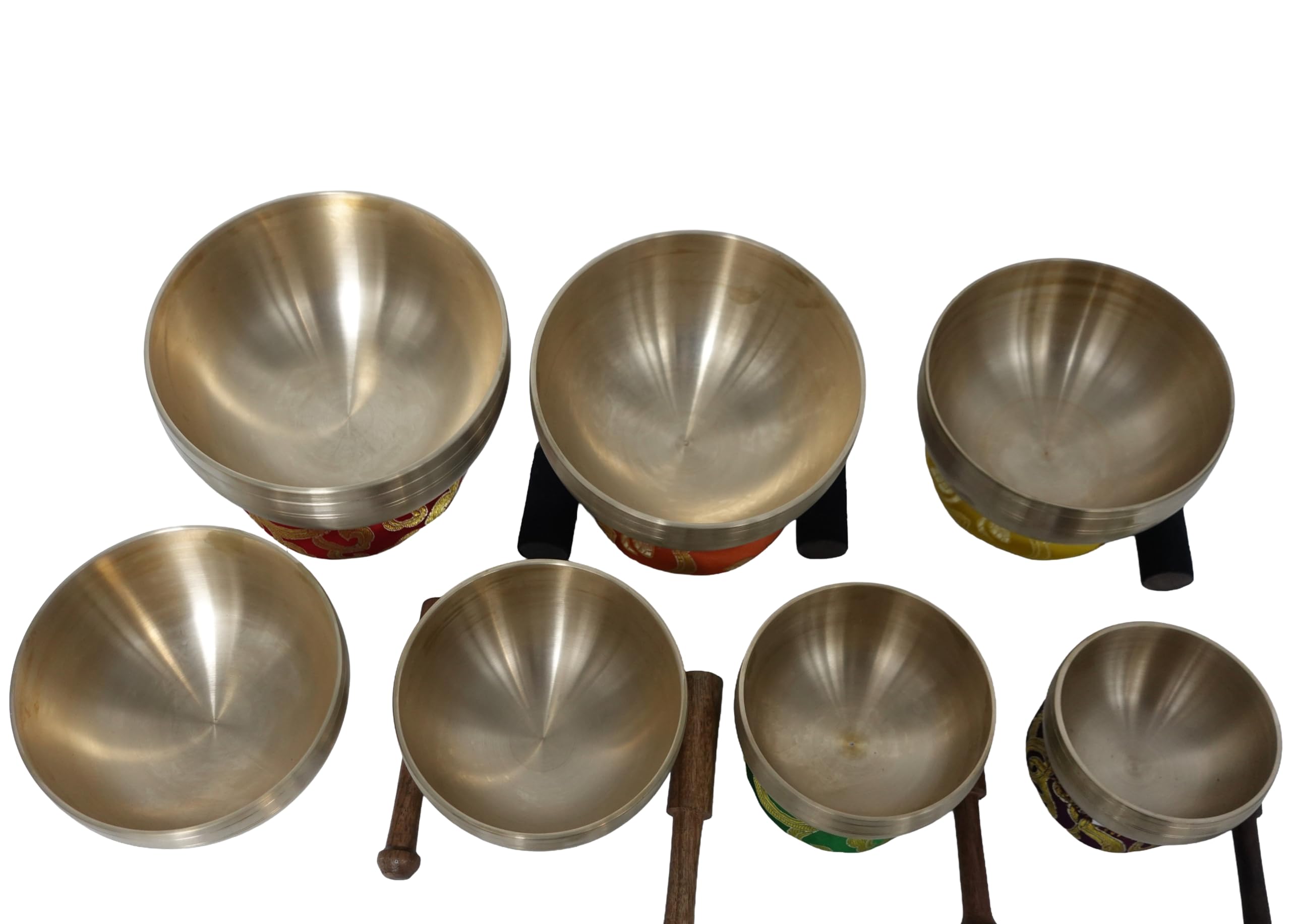 Set di campane tibetane per 7 chakra, realizzate a mano per meditazione, yoga e guarigione del suono, include martello e cuscino