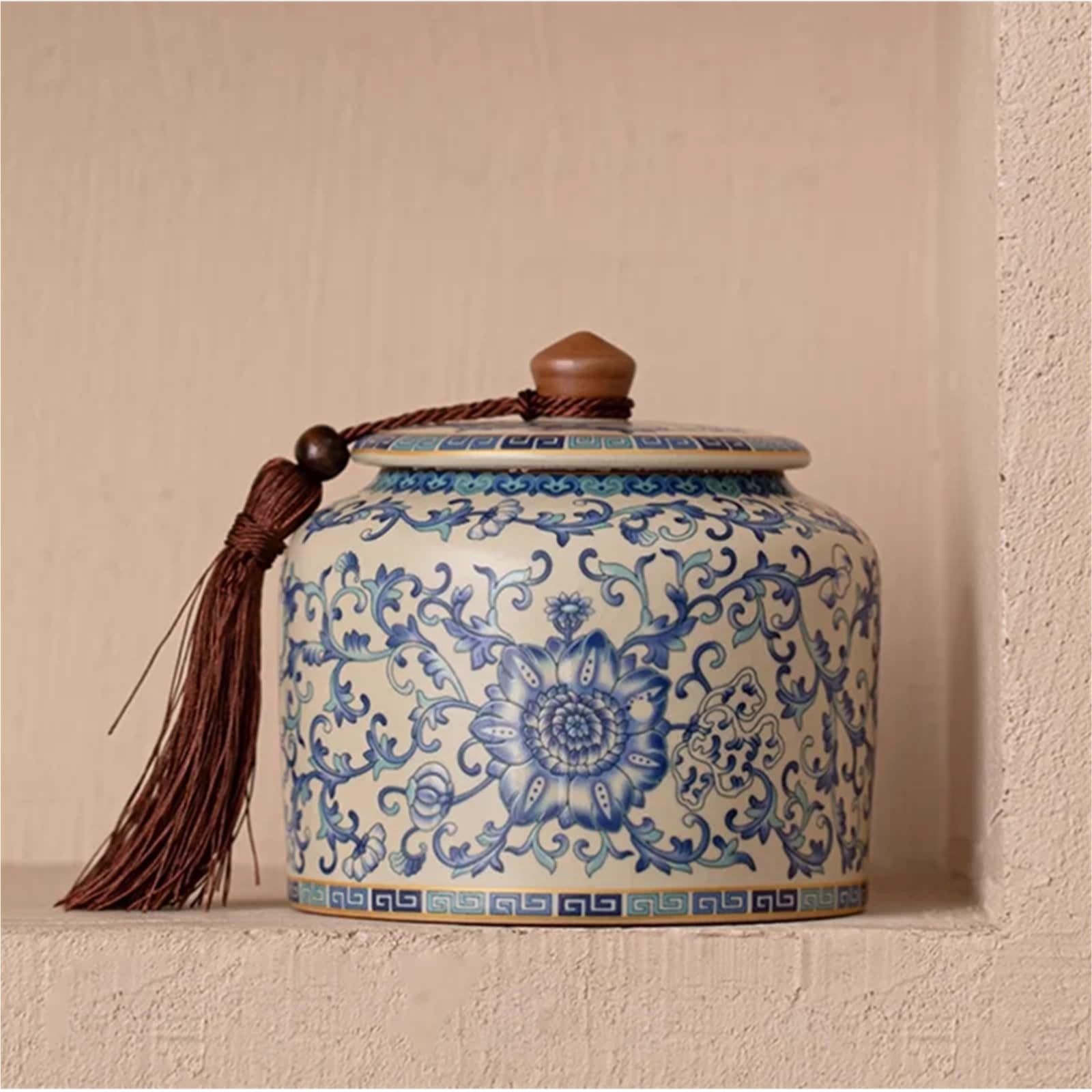 Lata De Té De Cerámica Tarro de hoja té cerámica, porcelana azul y blanca, caramelo, multifuncional, hogar, café, grano, nuez, hierba