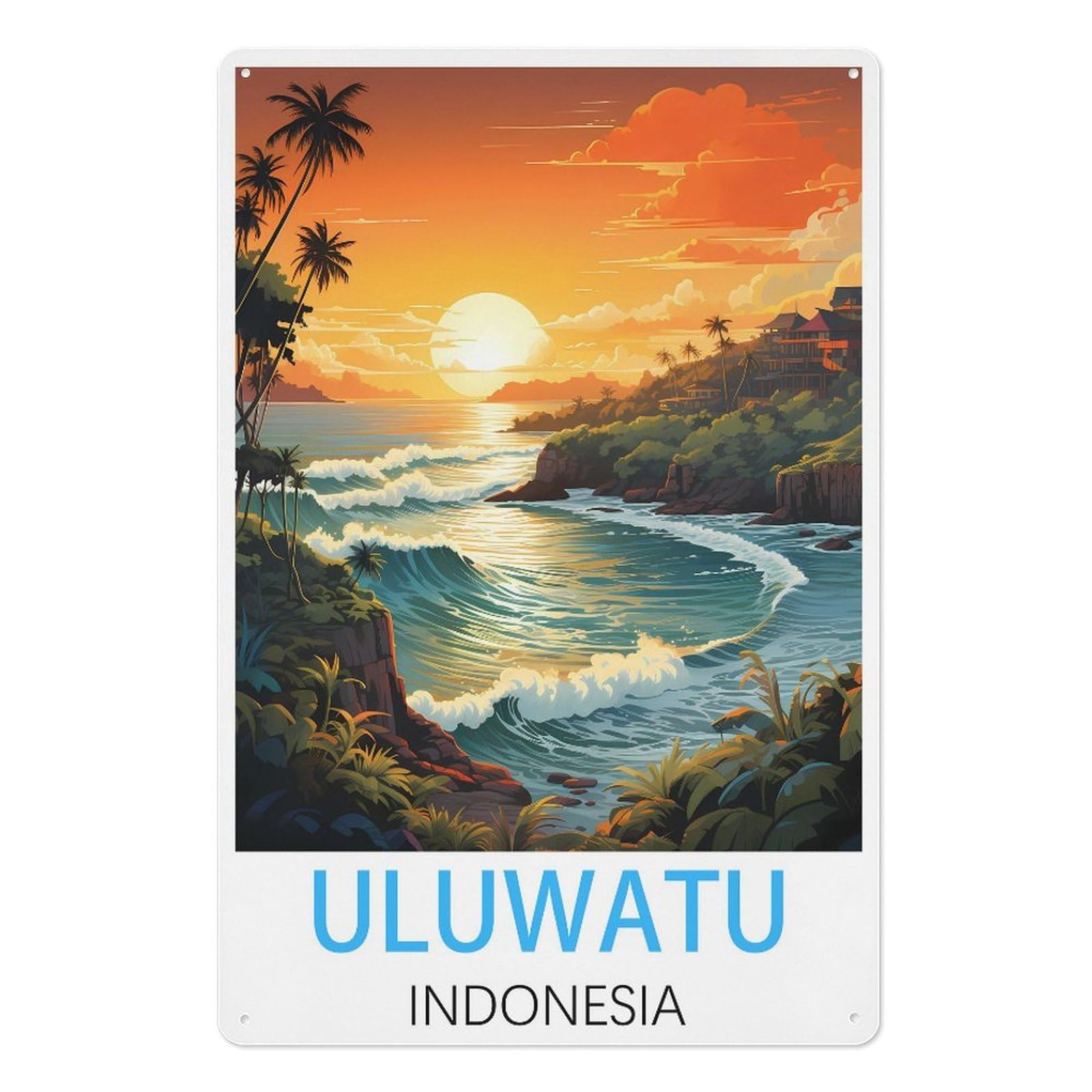Uluwatu Indonesia Retro Design Tin Painting Vintage Tin Sign 08x12inch(20x30cm) Wall Art for Home Office Bedroom Living Room Cafes Wall Decor