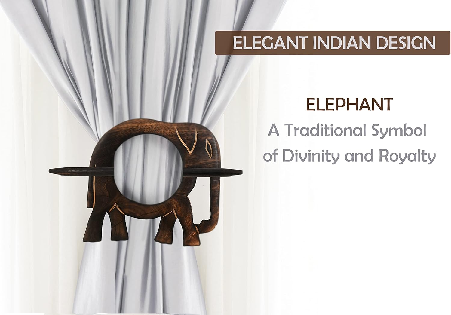 Beautiful Curtain Tiebacks, Antique Wooden Curtain Hook, Handmade Wooden Elephant Rustic Decorative Curtain Holdbacks, Modern Drapery Tiebacks, Set of 2