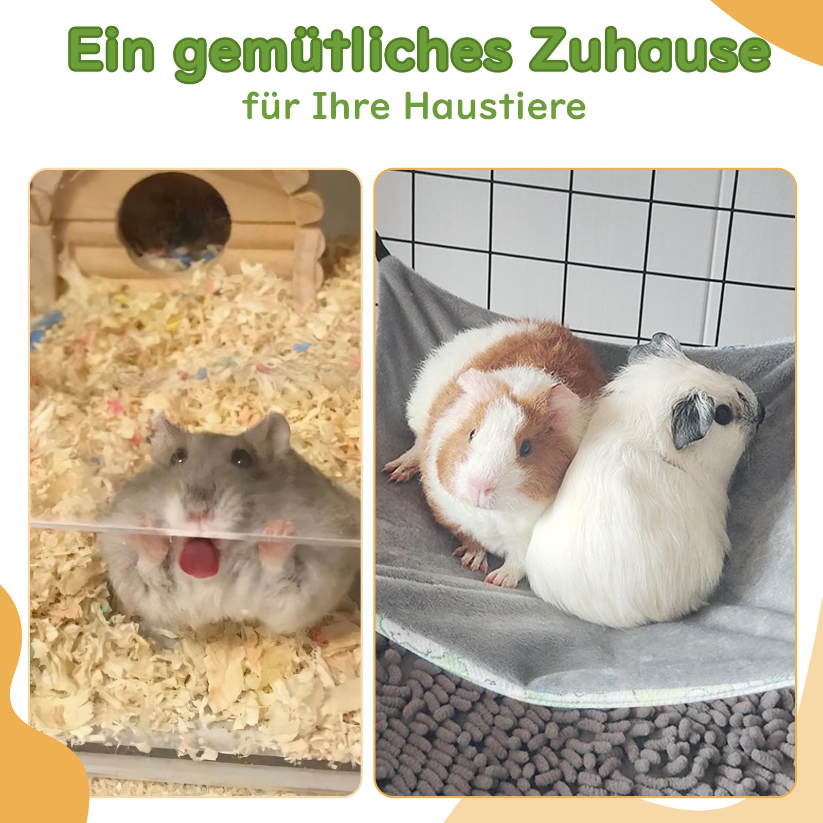 Yootiko Hamak dla świnki morskiej, 28 x 28 cm, szary i zielony, letni hamak dla chomików, królików i małych zwierząt domowych, akcesoria do klatki, 2 sztuki