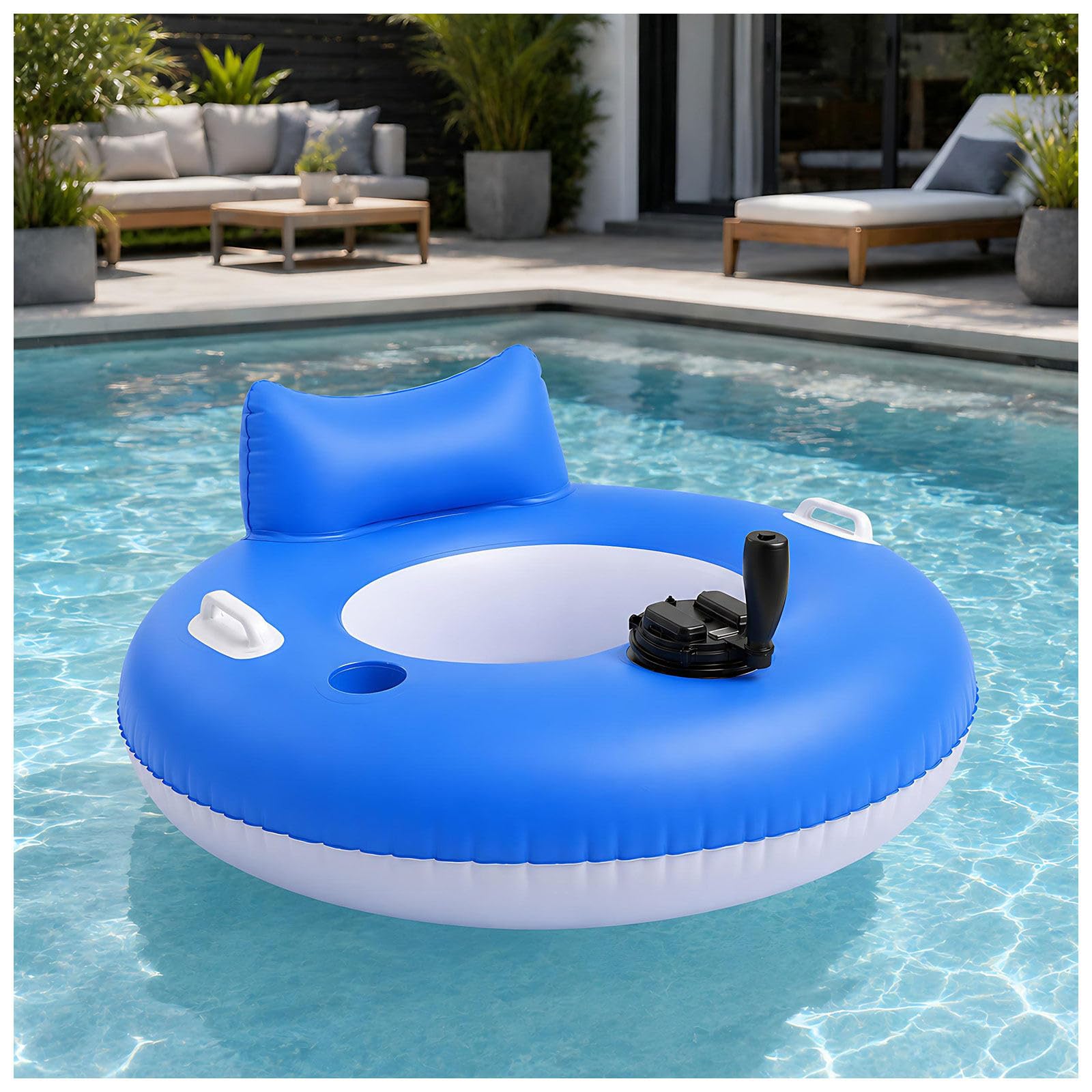Tumbona Eléctrica para Piscina Motorizada con Doble Motor y Joystick Round | Flotador Inflable, Colchoneta Reclinable Recargable para Natación, Playa, Lago y Río