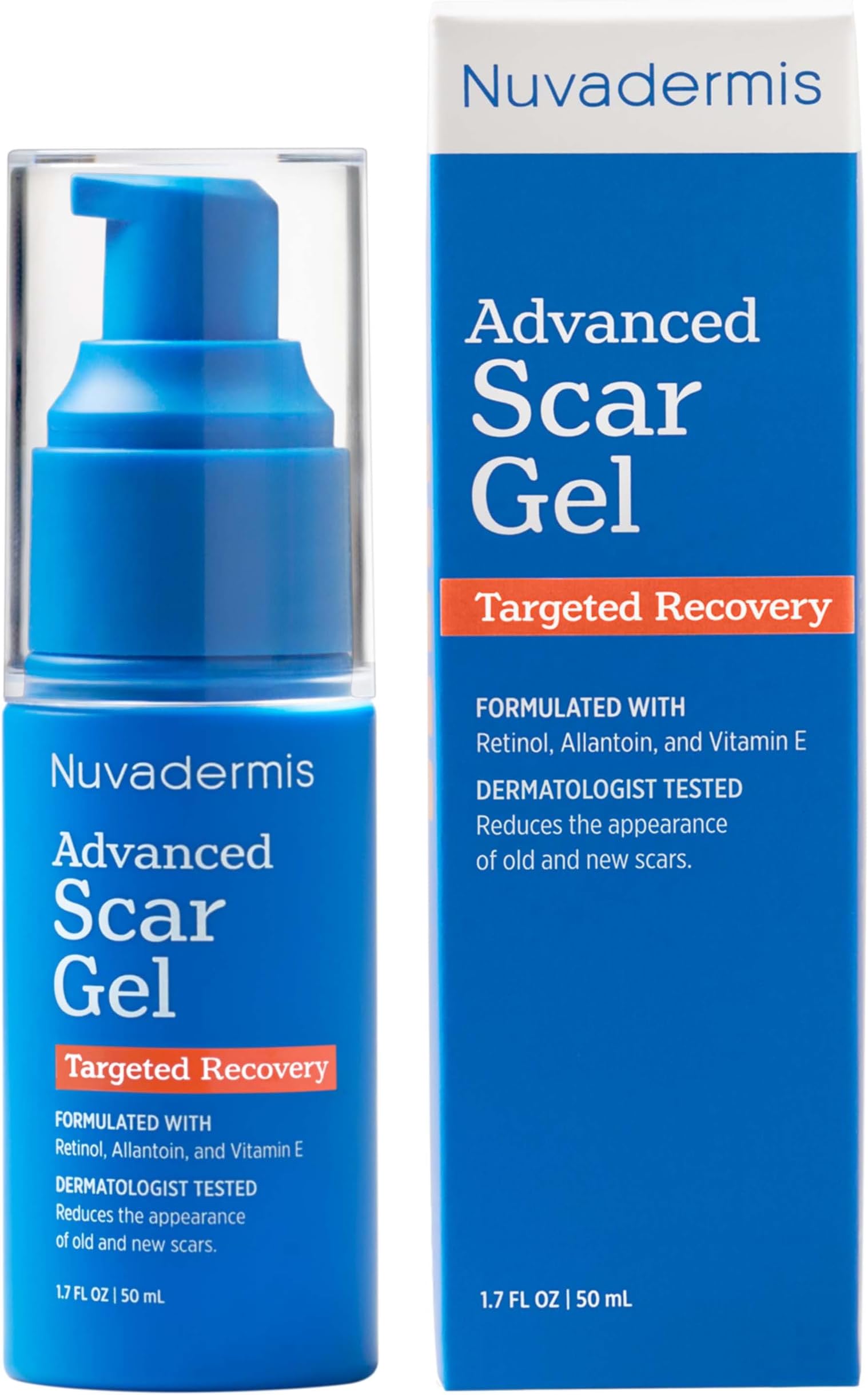 NUVADERMIS Scar Gel - Retinol, Allantoin, Vitamin E, Betaine - For C-Section, Tummy Tuck, Keloid Scars - Post Surgery Scar Management - 1.7 oz Pump Bottle