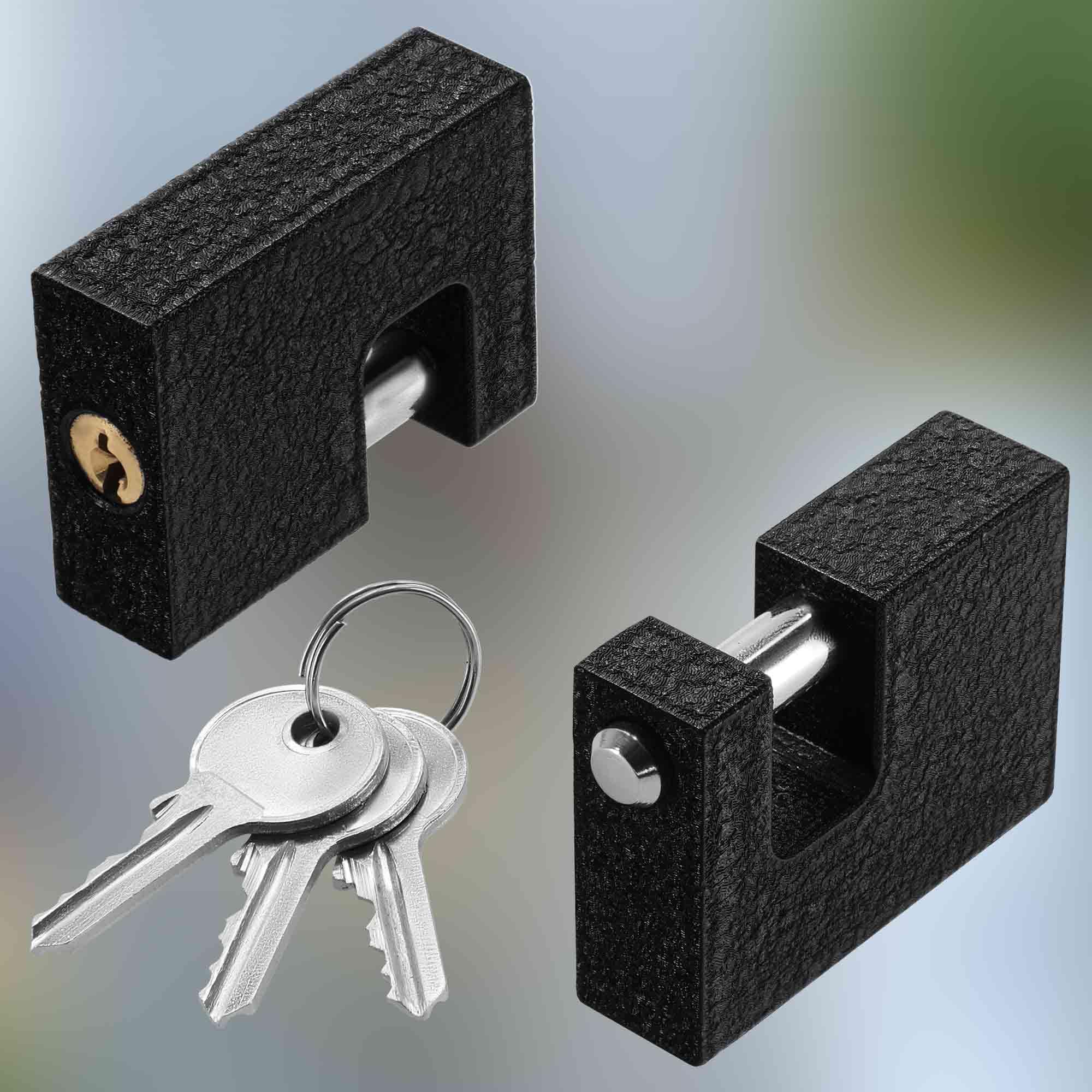 KOTARBAU® Żeliwna kłódka 50 mm, monoblokowa kłódka ze trzpieniem, zabezpieczenie przed włamaniem, zamek pałąkowy, hartowany, masywny zamek, czarny