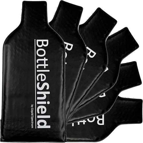 Bottle Shield - Bolsa de viaje reutilizable con protector de vino (paquete de 6) - Traje de envoltura con amortiguación de burbujas - Funda