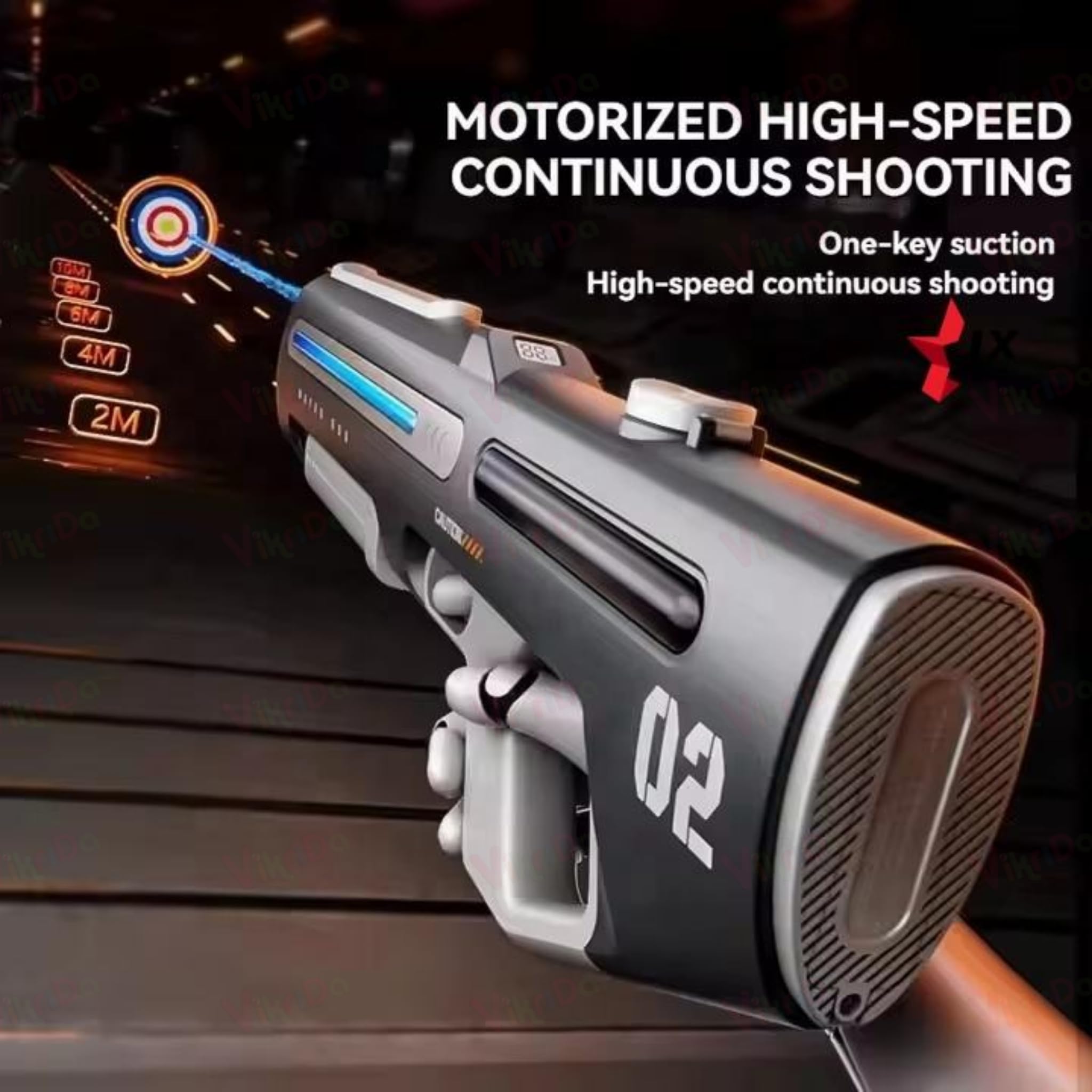 VikriDA 2 in 1 (Manual/Automatic) Electric Water Gun for Holi with Free Extra Rechargeable Battery, Auto Suction - Self Filling, Automatic Water Gun with Lights & 25 FT Range - Multicolor image 3