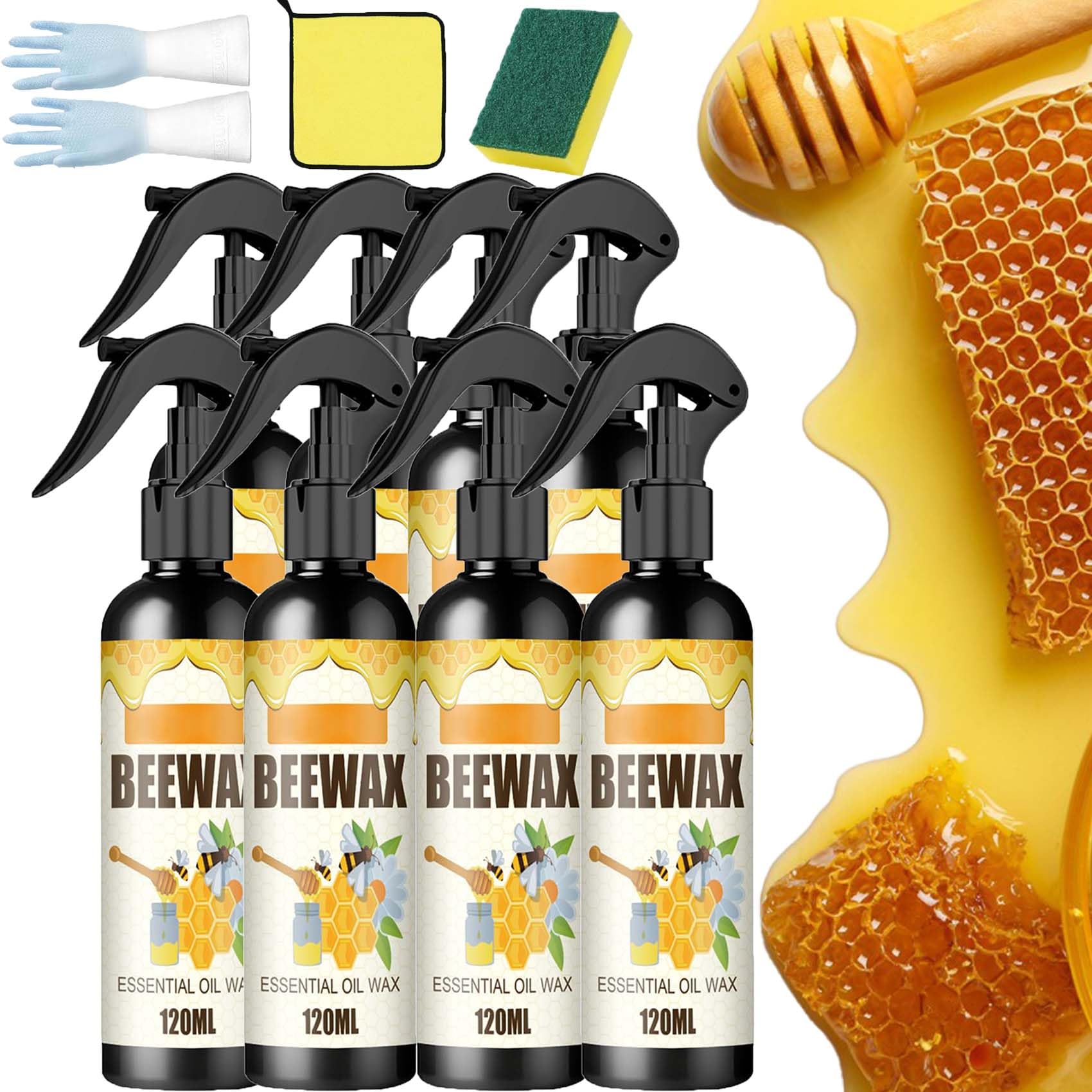 Spray de cera de abeja micromolecularizada natural, spray de cera de abeja molecularizada, spray de pulido de muebles de cera de abeja natural, limpiador de muebles de cera de abejas (8 piezas)