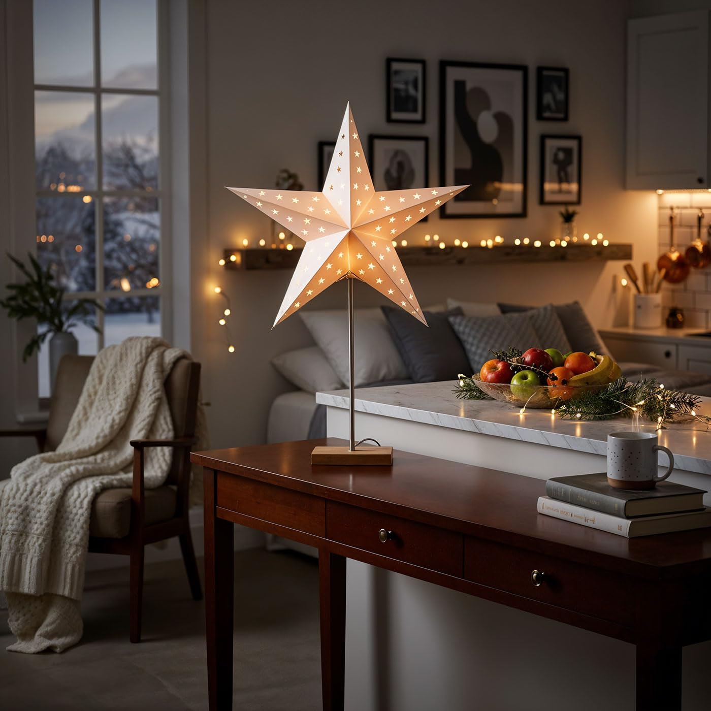LED Stern Weiß H65cm mit Standfuß Weihnachten Leuchtstern Tischdeko Weihnachtsdeko Weihnachtsstern Dekostern