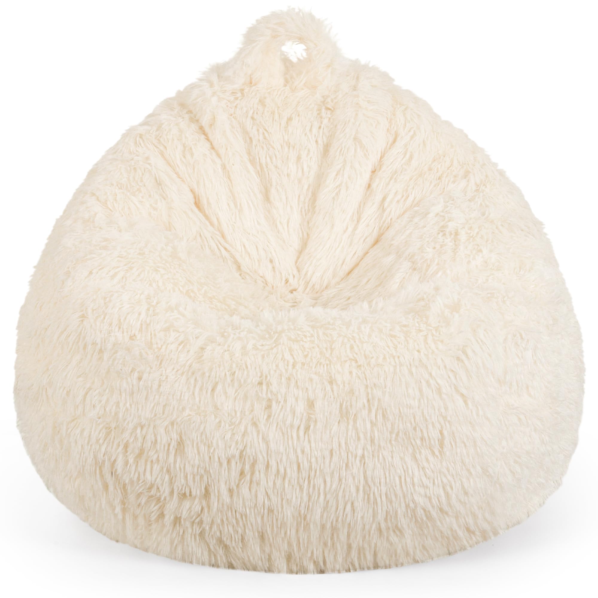LAHAQIQI Beige Shaggy Faux Fur Bean Bag Chair Cover (No Filling) – Stuffed Animal Storage for Kids – Fluffy Soft Toy Organiser – Washable Bedroom Floor Cushion (70x80cm / 200L)