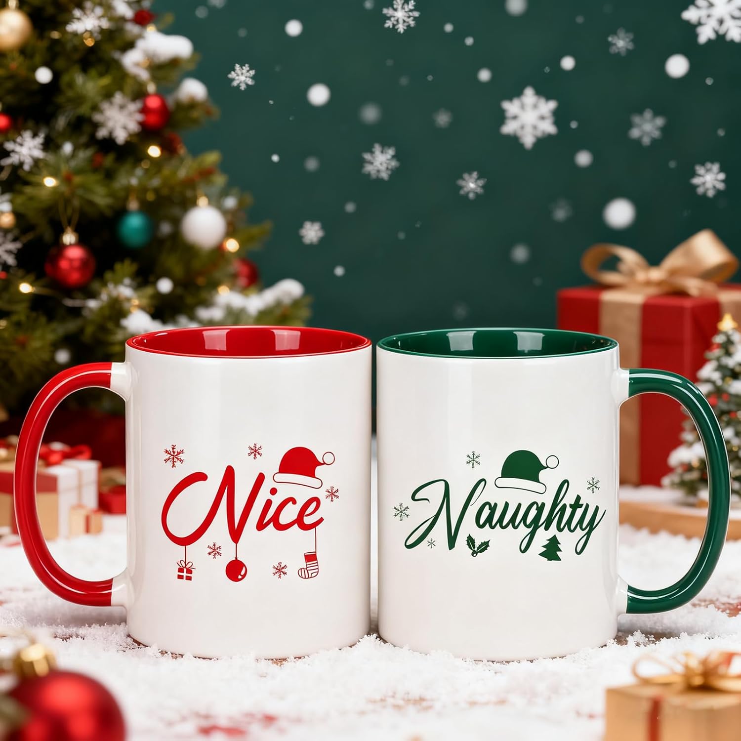Jogskeor Set of 2 Christmas Coffee Mugs 11oz, Naughty Nice Coffee Mugs, Holiday Christmas Gifts for Women Sister Friends - Image 3