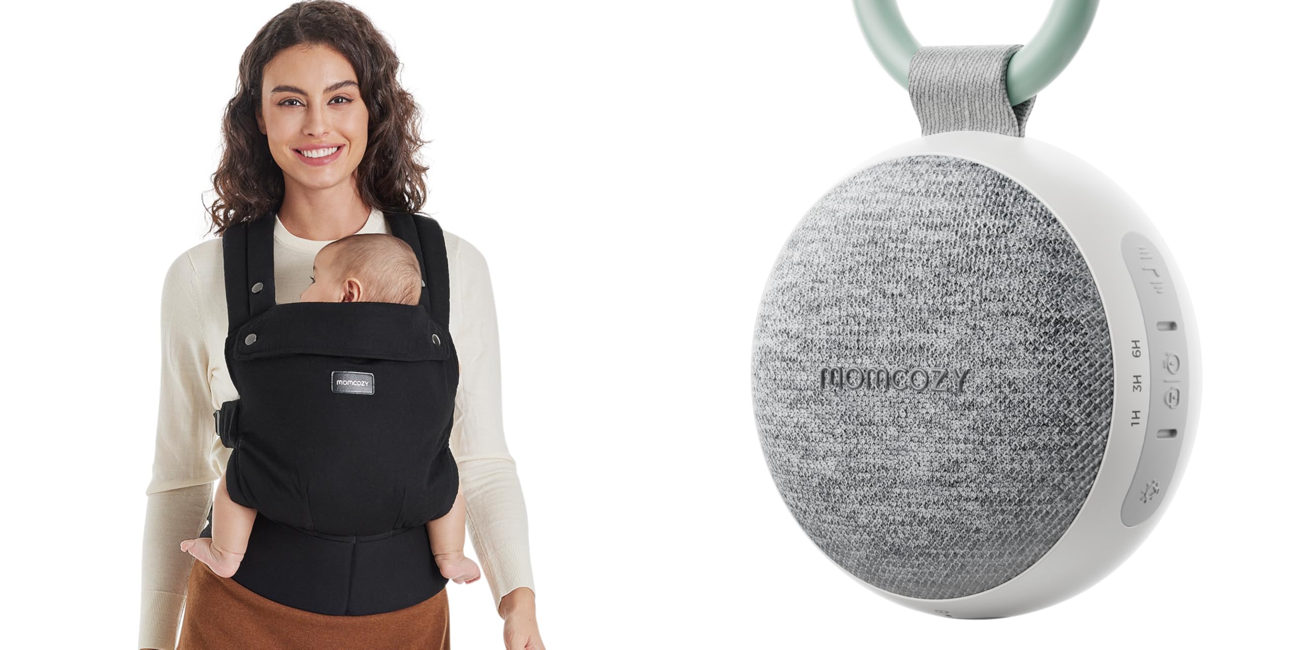 Momcozy Babytrage – Baby Carrier für Kleinkind(3–24 Monate) · Ohne Einsätze & Momcozy WN06 Tragbare White Noise Machine Baby mit Nachtlicht – Weißes Rauschen Gerät für Neugeborene