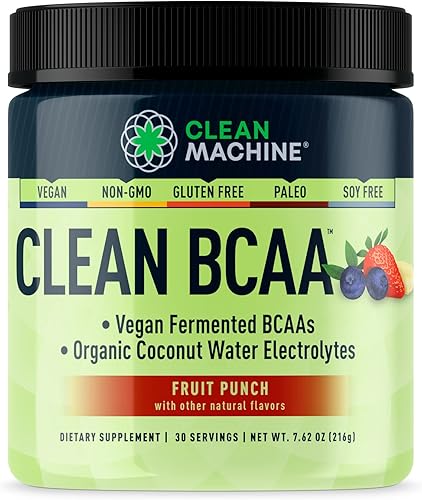 Clean BCAA - BCAA vegano de origen natural y electrolitos de agua de coco orgánicos suplemento de aminoácidos veganos - Punch de frutas - 762oz Clean BCAA - BCAA vegano de origen natural y electrolitos de agua de coco orgánicos suplemento de aminoácidos veganos - Punch de frutas - 762oz