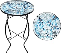 Vista 1 de MUMTOP Mesas auxiliares de patio, mesa auxiliar de mosaico para exteriores, 14 pulgadas, color azul y transparente, mesa auxiliar redonda de cristal