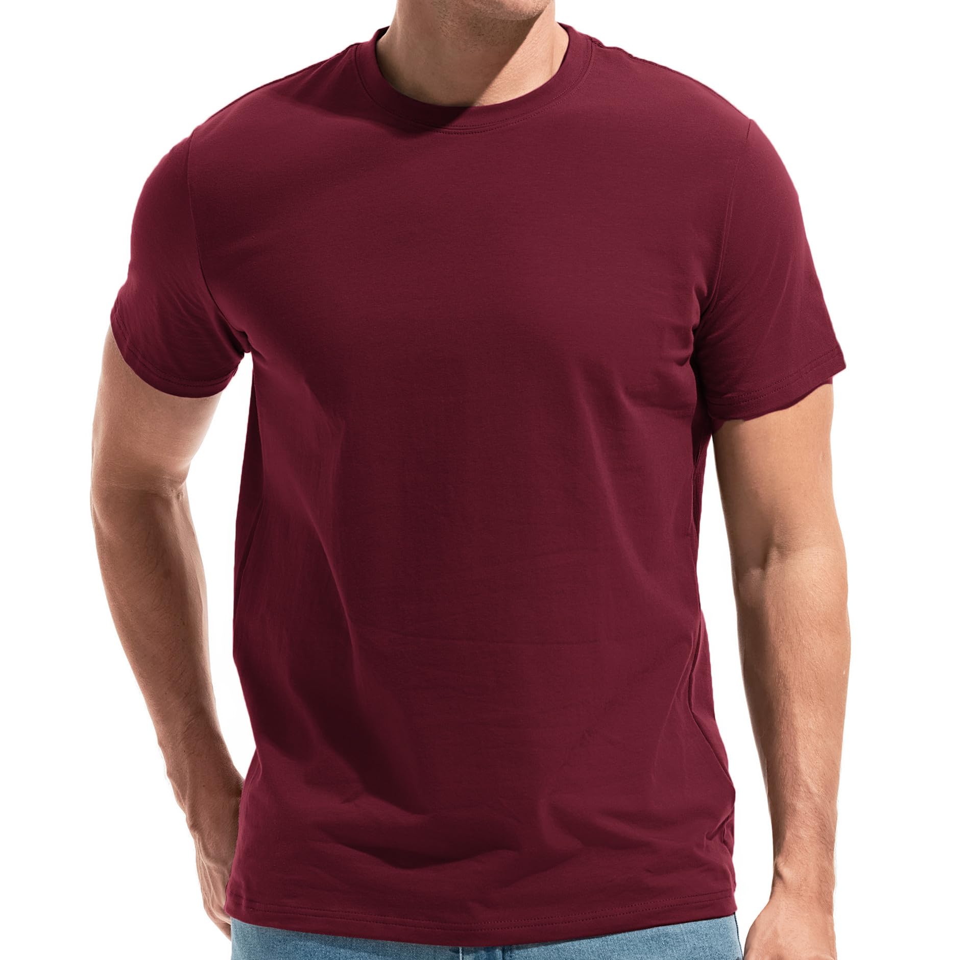 VEIISAR Herren Baumwoll T-Shirt (190g) - Mitteldickes Basic mit Rundhals, Weich & Dehnbar - Bequemer