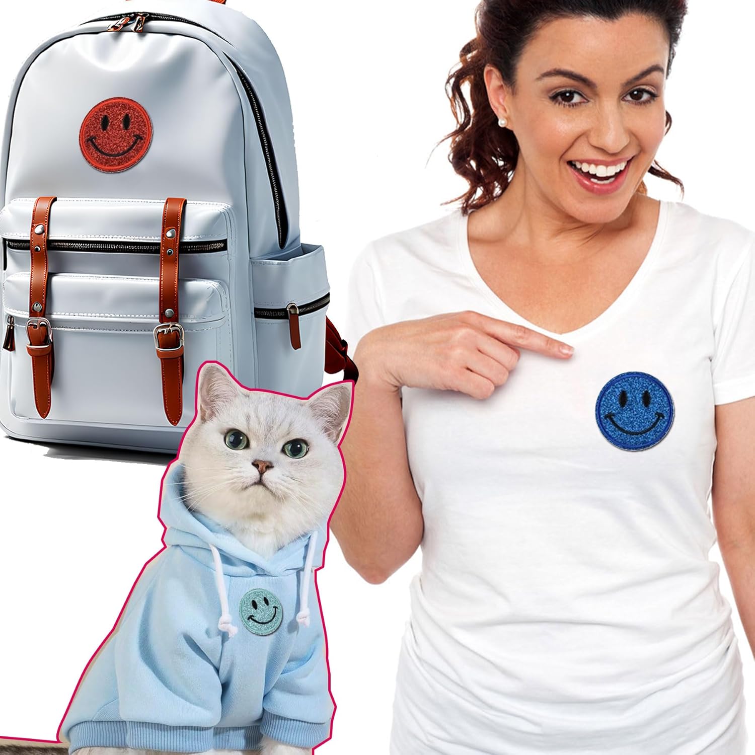 2" Cute Happy Smile Face Patch - 12Pcs Round Decorative Iron Sew on Patches Accessories for Clothes Bags Jacket Jeans Backpacks Shoes - Smile Emblem - Image 6