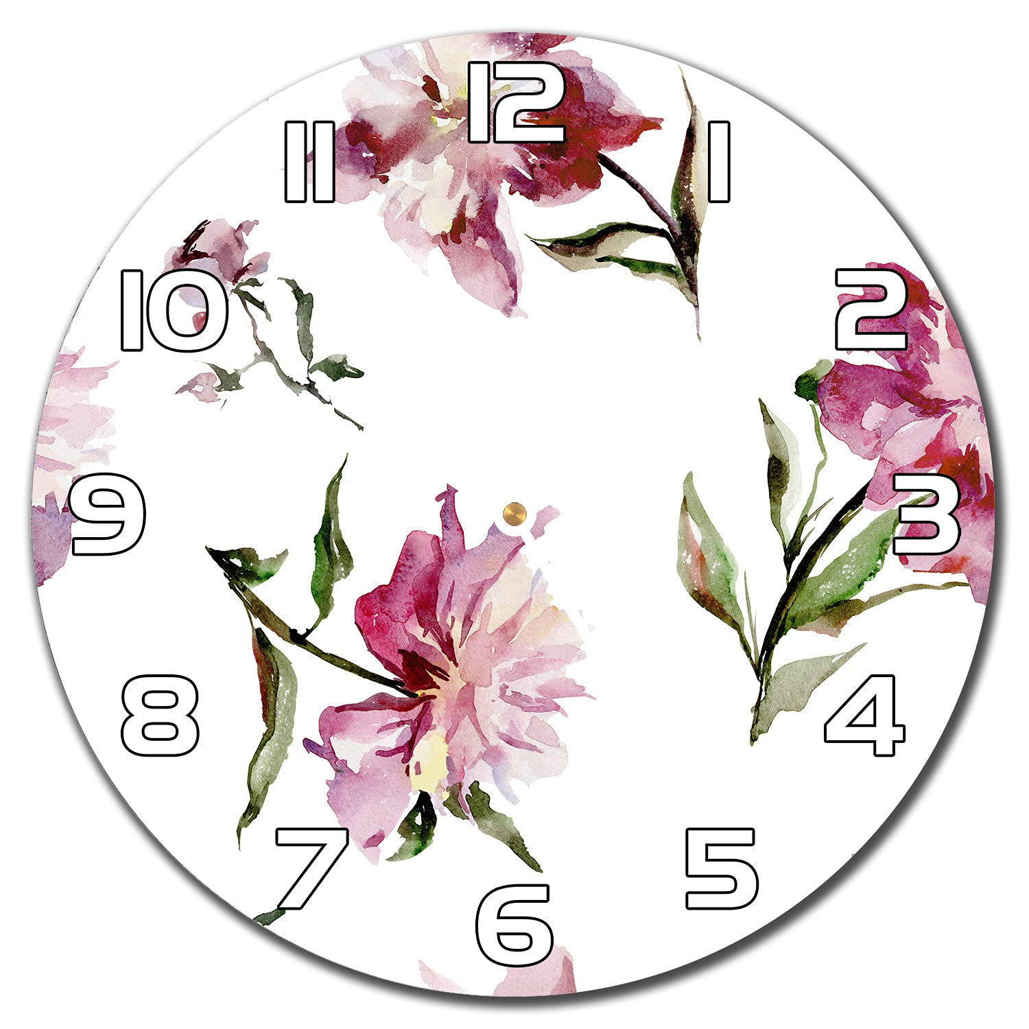Horloge en verre pivoines florales 30 cm avec aiguilles blanches