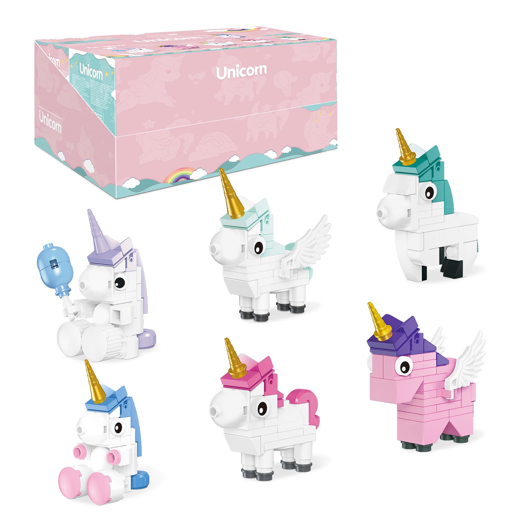 BeepZipp Unicorn Building Toys Set, 6 Cute Unicorn Toys Compatible with Lego Sets, Party Favors for Kids Goodie Bags Stuffers Gift for Girls Boys 6 7 8 9 10
