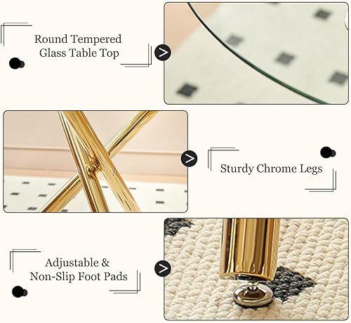 Miniatura 17 de Mesa redonda de cristal para comedor de 3 a 5 personas, moderna parte superior de vidrio templado, patas cromadas resistentes, almohadillas Base