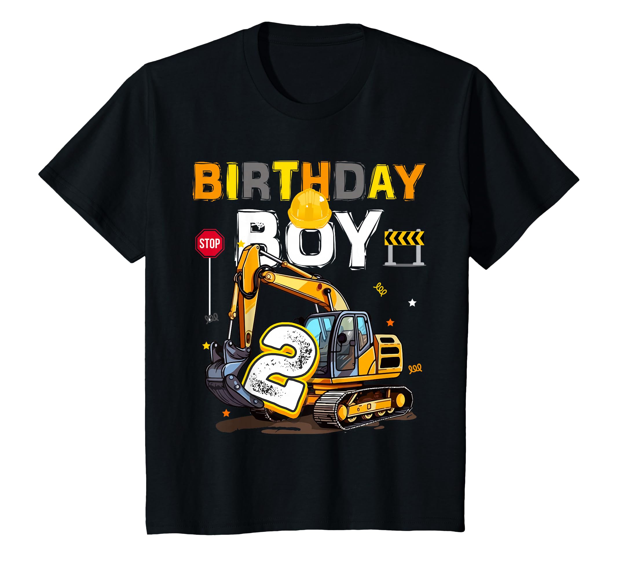 Kids 2nd Birthday Boy 2 Years Old Excavator Two Decorations T-Shirt