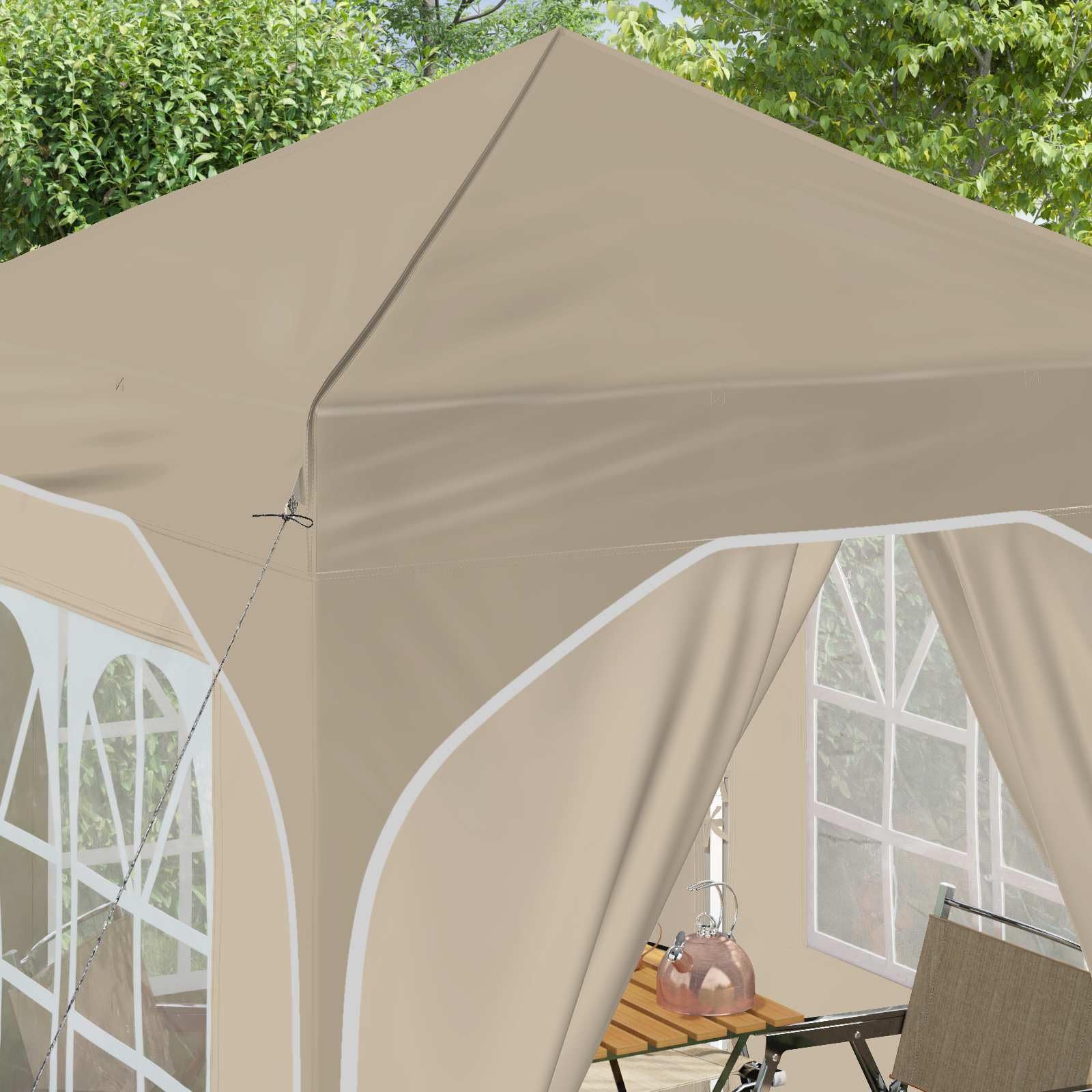 Pop-up Partyzelt 192 x 192 x 245 cm Creme mit 4 Seitenwänden höhenverstellbar für Garten Terrasse Balkon Outdoor Schutz bei Sommerfesten und Freizeitaktivitäten